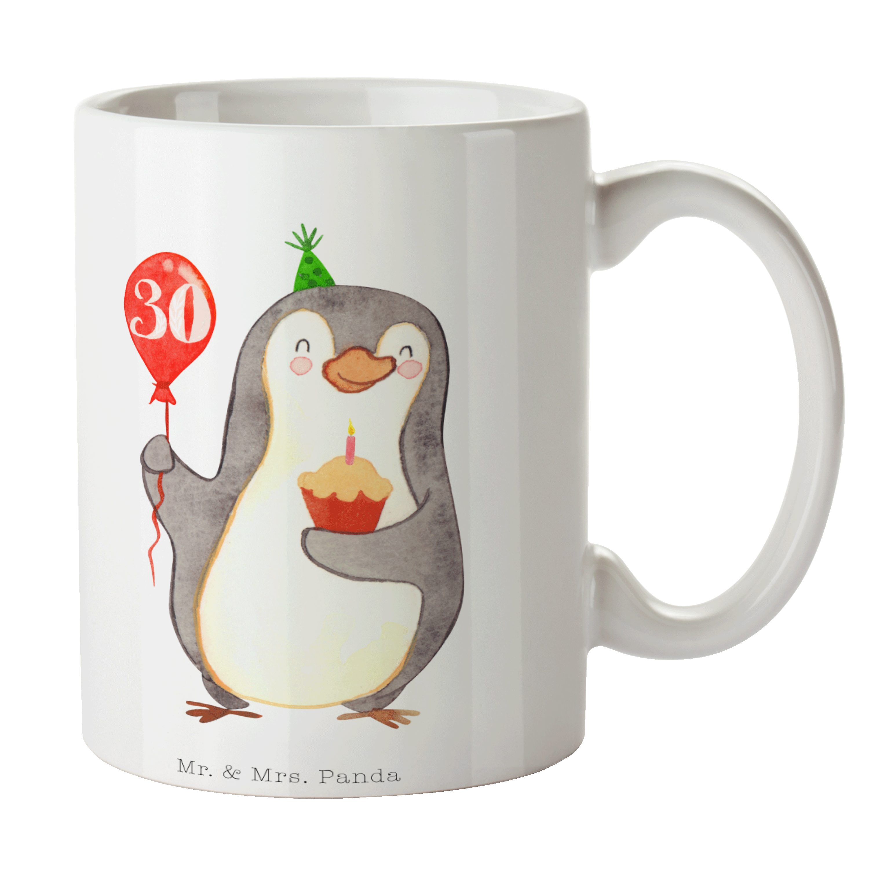 Mr. & Mrs. Panda Tasse 30. Geburtstag Pinguin Luftballon - Weiß - Geschenk, Tasse Motive, Ke, Keramik