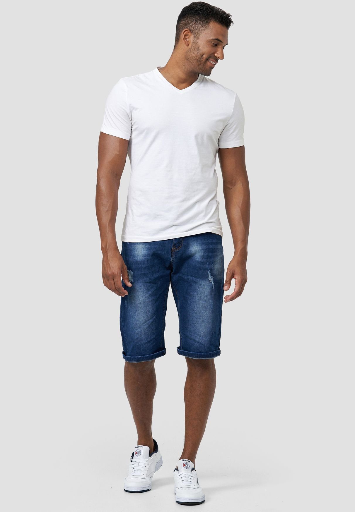 Kurze Bermuda Capri Denim Jeans in 3/4 (1-tlg) Hose Blau FORBEST Sommer 3645 Jeansshorts Shorts