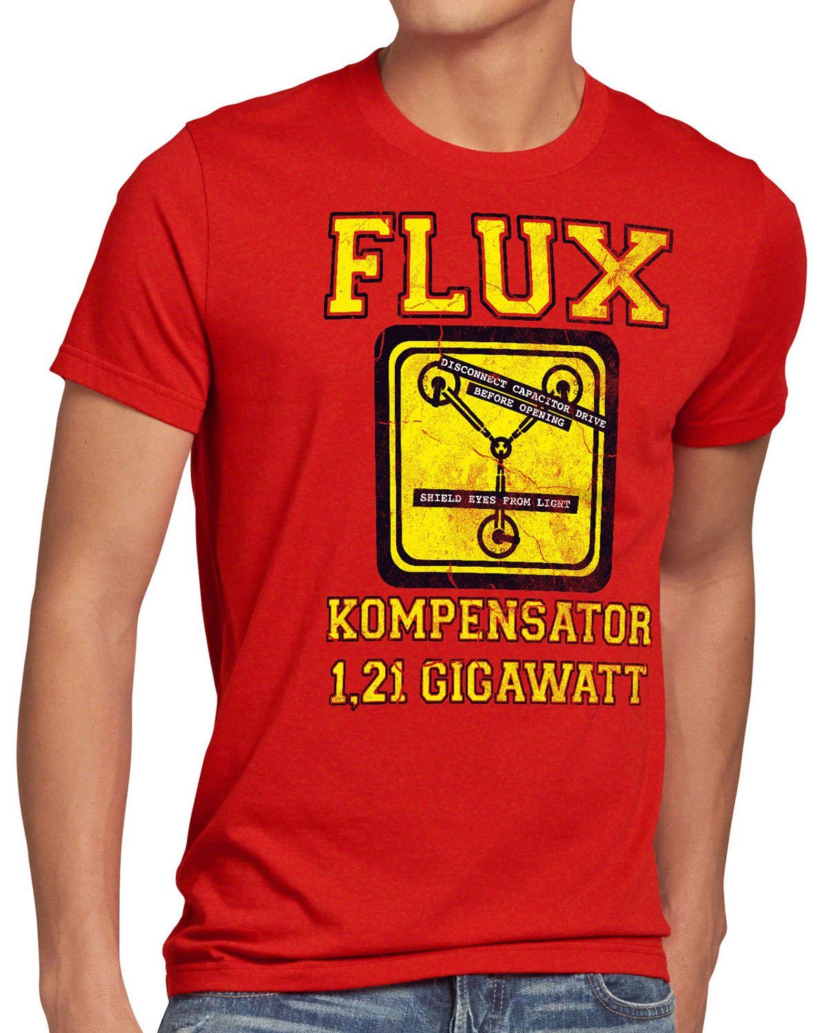 Flux Future Herren Gamer rot Zurück Kompensator Zukunft Zeitreise T-Shirt style3 Print-Shirt delorean