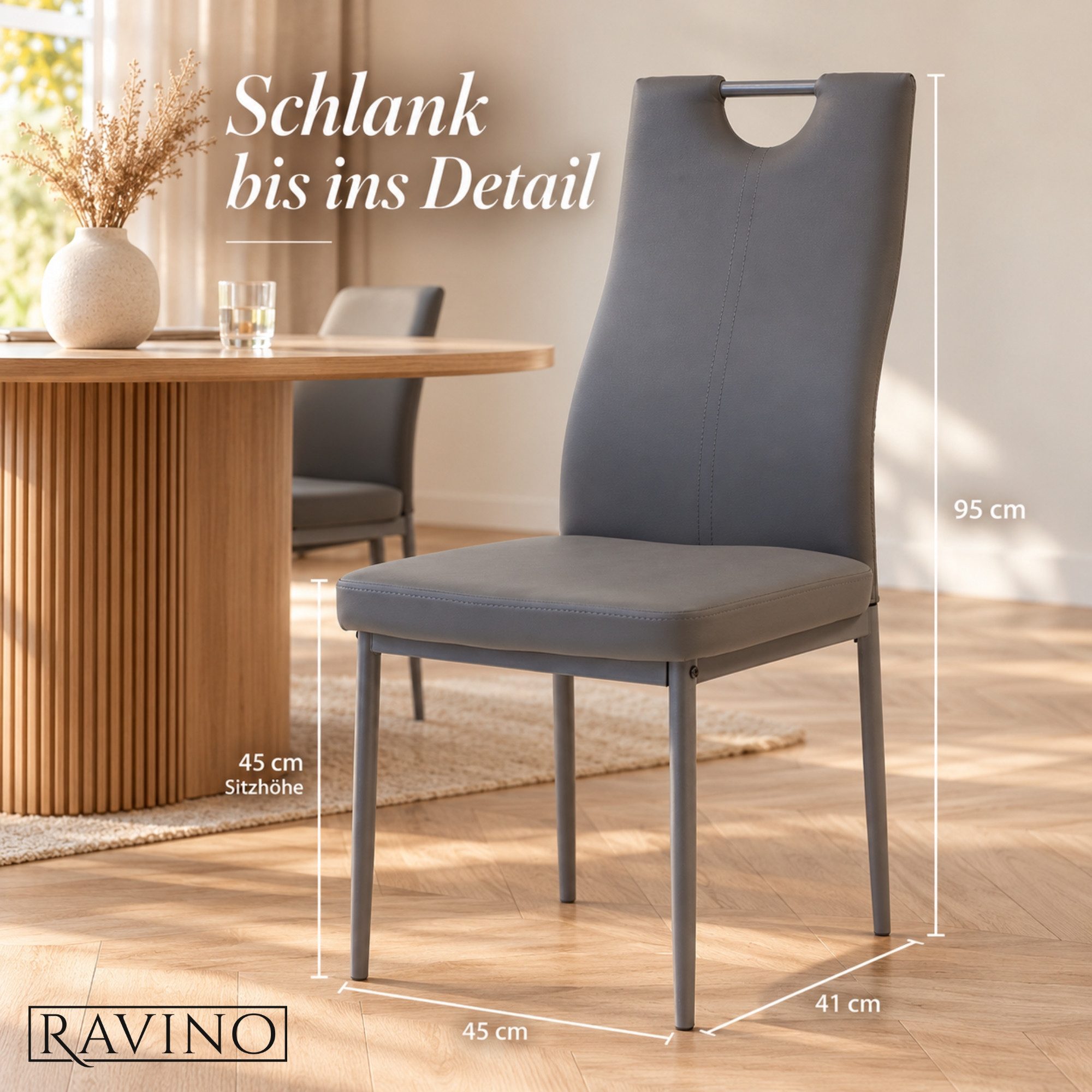 Albatros International Esszimmerstuhl Esszimmer Stühle 4 er Set SALERNO, Stuhl Stühle Esszimmerstühle, Küche (4er Set, Grau, Kunstleder Bezug), Küchenstuhl Küch – Bild 2 von 5