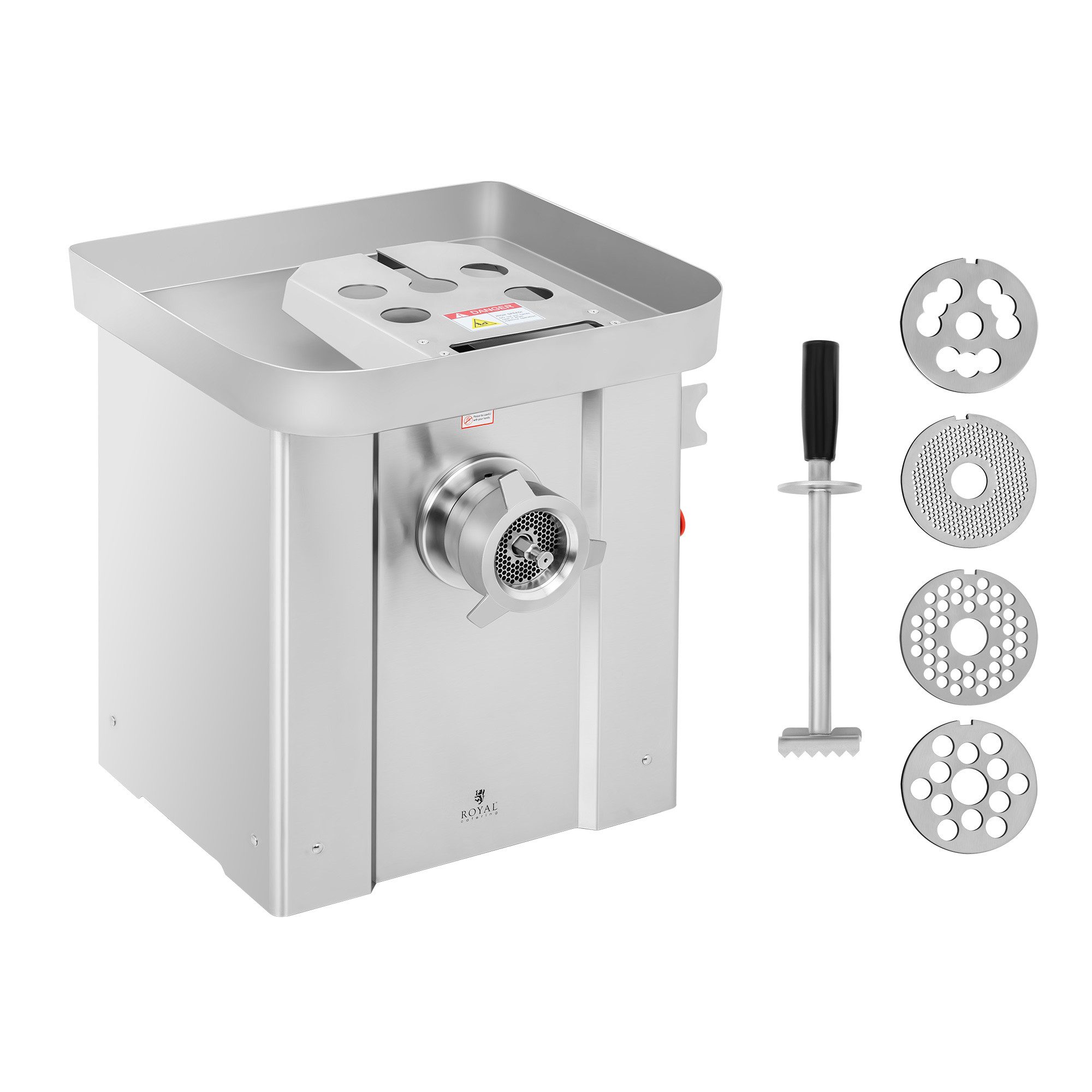 Royal Catering Fleischwolf 800 kg/h Elektrisch Gastro Profi Edelstahl Rücklauf Metallgetriebe, 1500 W, 400 V