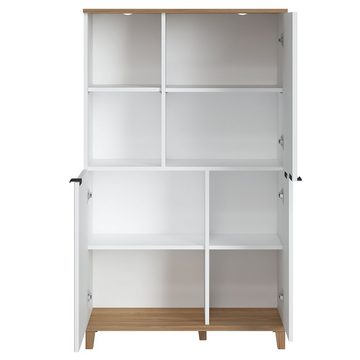 Lomadox Esszimmer-Set PLYMOUTH-129, (Spar-Set, 5-St), mit ausziehbarem Esstisch 120-160 cm in weiß mit Eiche Nb.