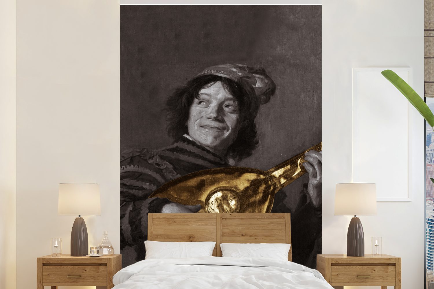 MuchoWow Fototapete Der Lautenspieler - Frans Hals - Gold - Alte Meister, Matt, bedruckt, (3 St), Montagefertig Vinyl Tapete für Wohnzimmer, Wandtapete