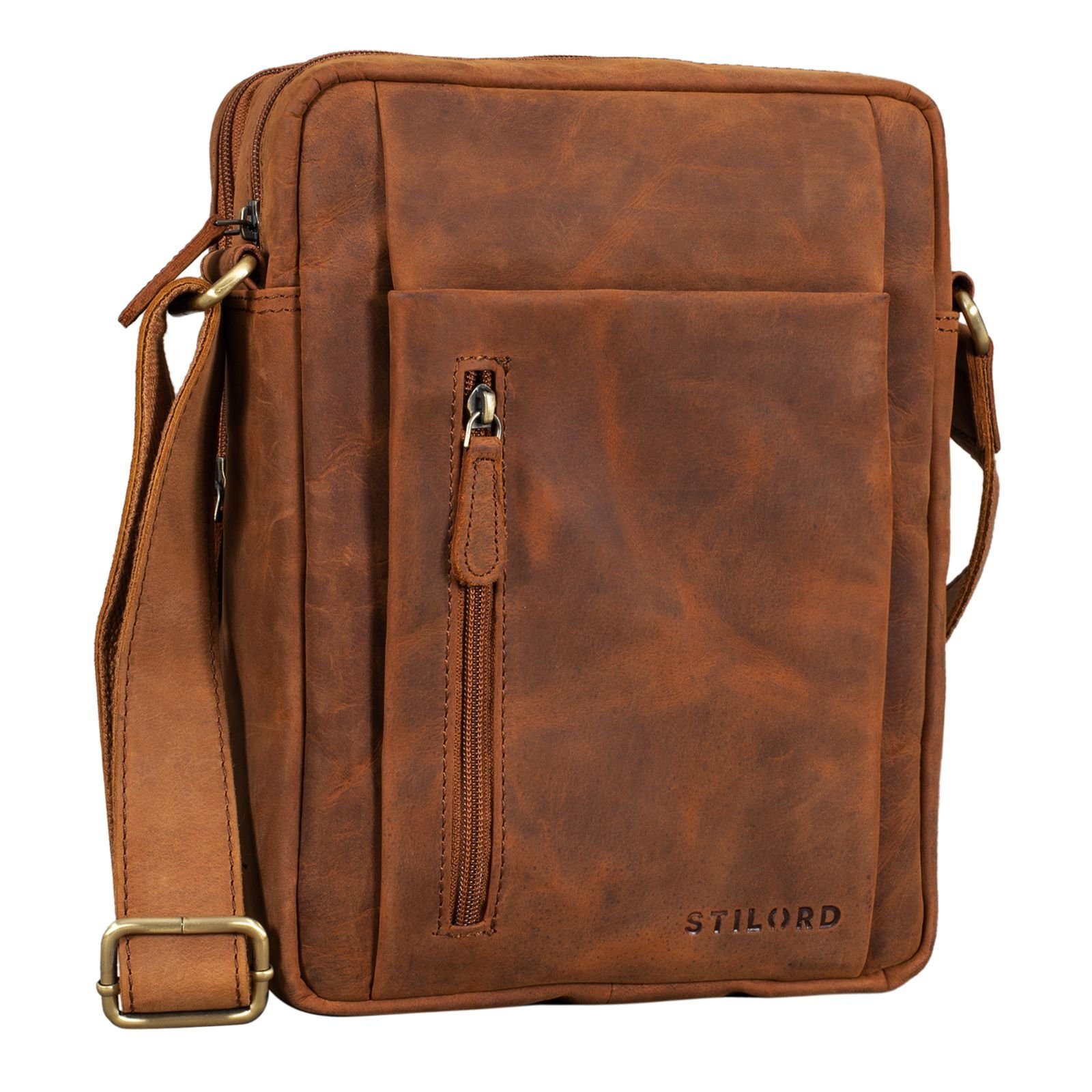 STILORD Messenger Bag "Irving" Vintage Leder Tasche Klein tan - dunkelbraun