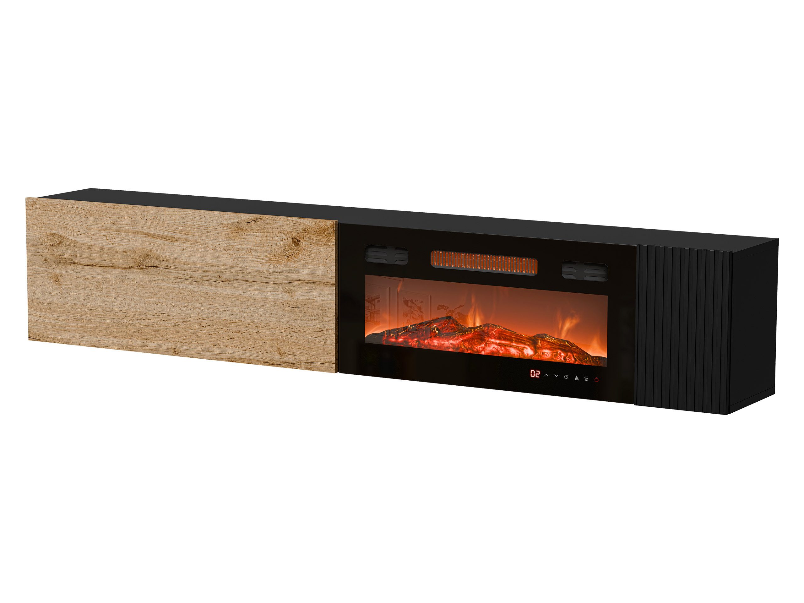 MIRJAN24 TV-Schrank Capital 200 EF mit Kamin (mit Drehtür und Klappe) Realistische LED-Flamme, Gasdruckfeder