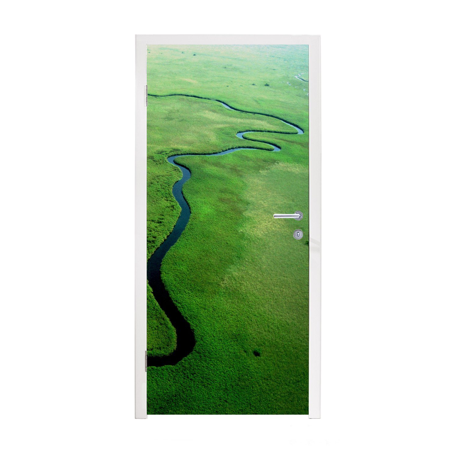 MuchoWow Türtapete Luftaufnahme eines afrikanischen Flusses in Botswana, Matt, bedruckt, (1 St), Fototapete für Tür, Türaufkleber, 75x205 cm