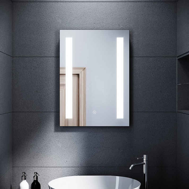 SONNI Badspiegel Badspiegel mit Beleuchtung 50x70cm beschlagfrei Badezimmer Wandspiegel mit Touch-Schalter Spiegel LED-Beleuchtung Kaltweiß IP44