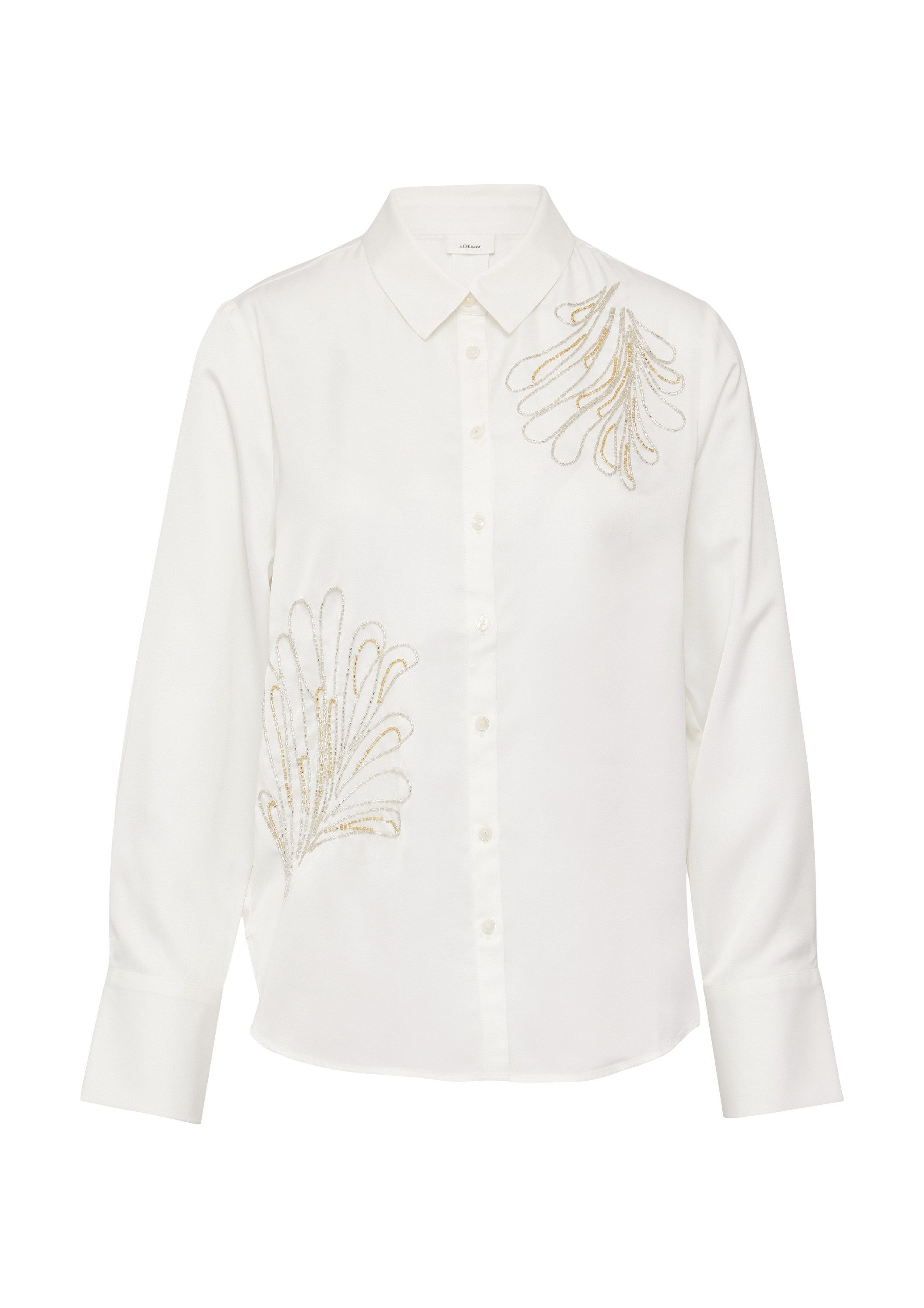 s.Oliver Langarmbluse Bluse Fließende Hemdbluse mit Schmuckperlen-Applikati günstig online kaufen