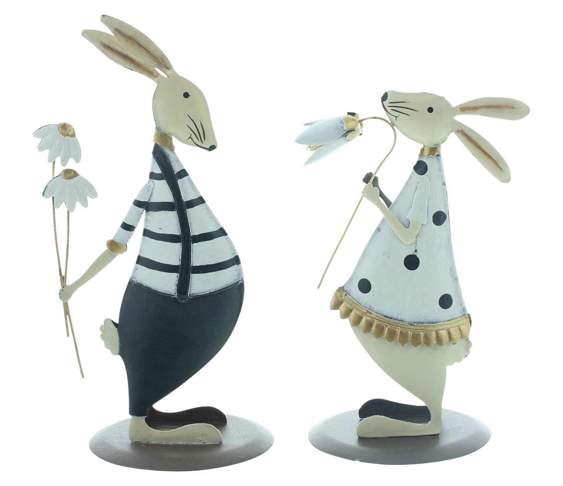 Home-trends24.de Dekofigur Hase Blume Osterhase Metall Figur Deko Ostern Deko Set (2 St)