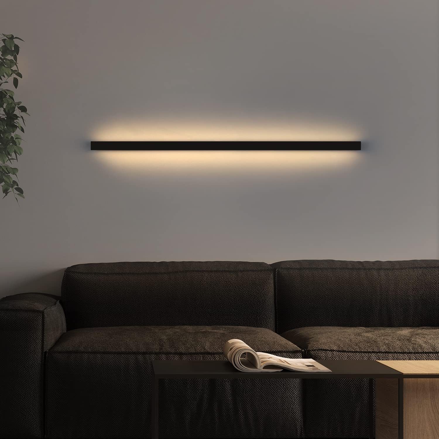 ZMH LED Wandleuchte Beleuchtung Innen Modern 27W Flur Schwarz Schlafzimmer, LED fest integriert, 3000K warmweiß, 60CM 60cm schwarz