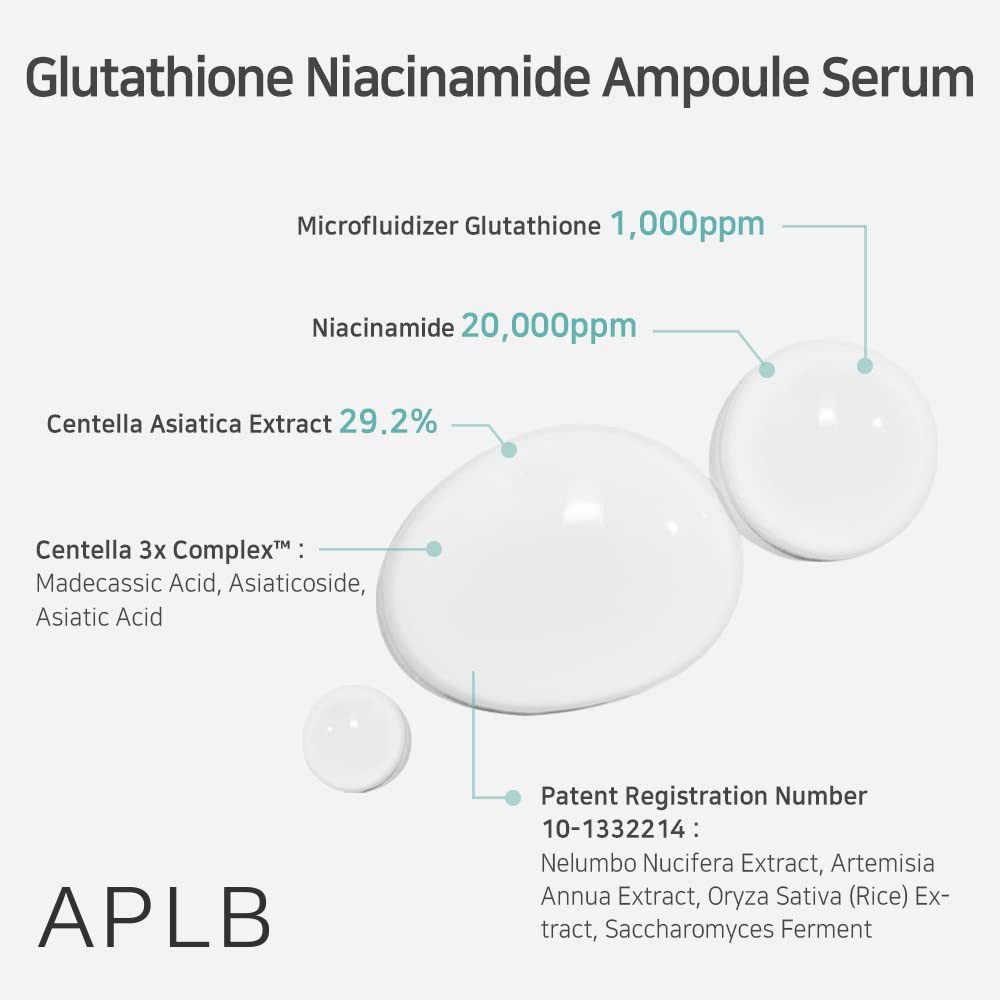 APLB Gesichtsserum Glutathione Niacinamide Ampoule Serum 40ml – aufhellendes Gesichtsserum mit Glutathion & Niacinamid – intensive Feuchtigkeit &, Pflege – für empfindliche Haut – mit Centella Asiatica & Beta-Glucan