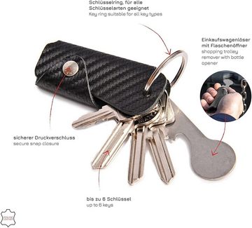 Donbolso Schlüsseltasche Schlüsseletui Leder 1-6 Schlüssel Carbon I Einkaufswagenlöser, Schwarz Carbonleder