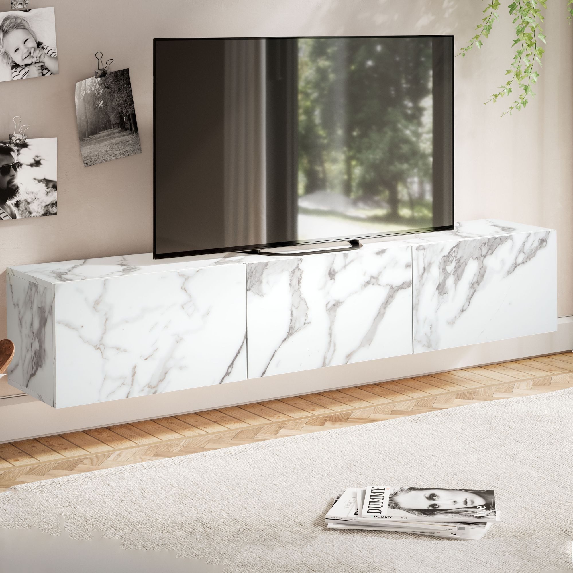 FINEBUY Lowboard FB58627 (Marmor-Optik Weiß 120x30x30 günstig online kaufen