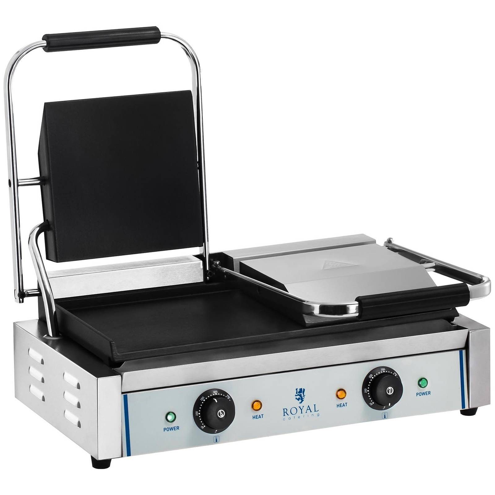 Royal Catering Kontaktgrill Doppelgrill Sandwichmaker Tischgrill Glatt 2 x 1.800 W Edelstahl, 3600 W