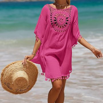 BlauWave Dirndl Strandkleid Damen Rundhals Badeanzug Bikini Cover-Ups Strandurlaub (1-tlg) Einfarbiges Spleißen