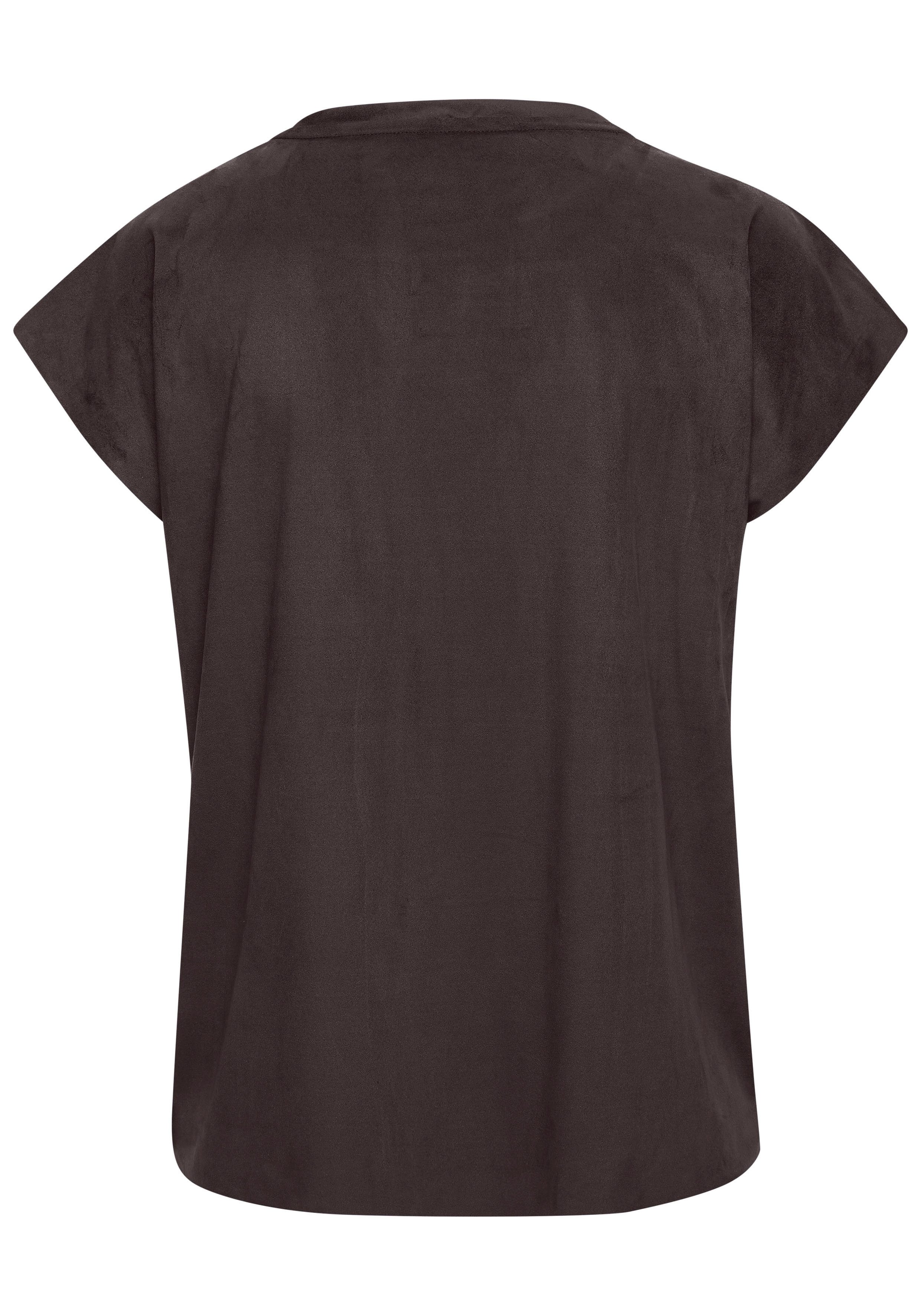 French Connection T-Shirt aus Veloursleder-Imitat mit kleiner Stickerei, Loungewear – Bild 4 von 5