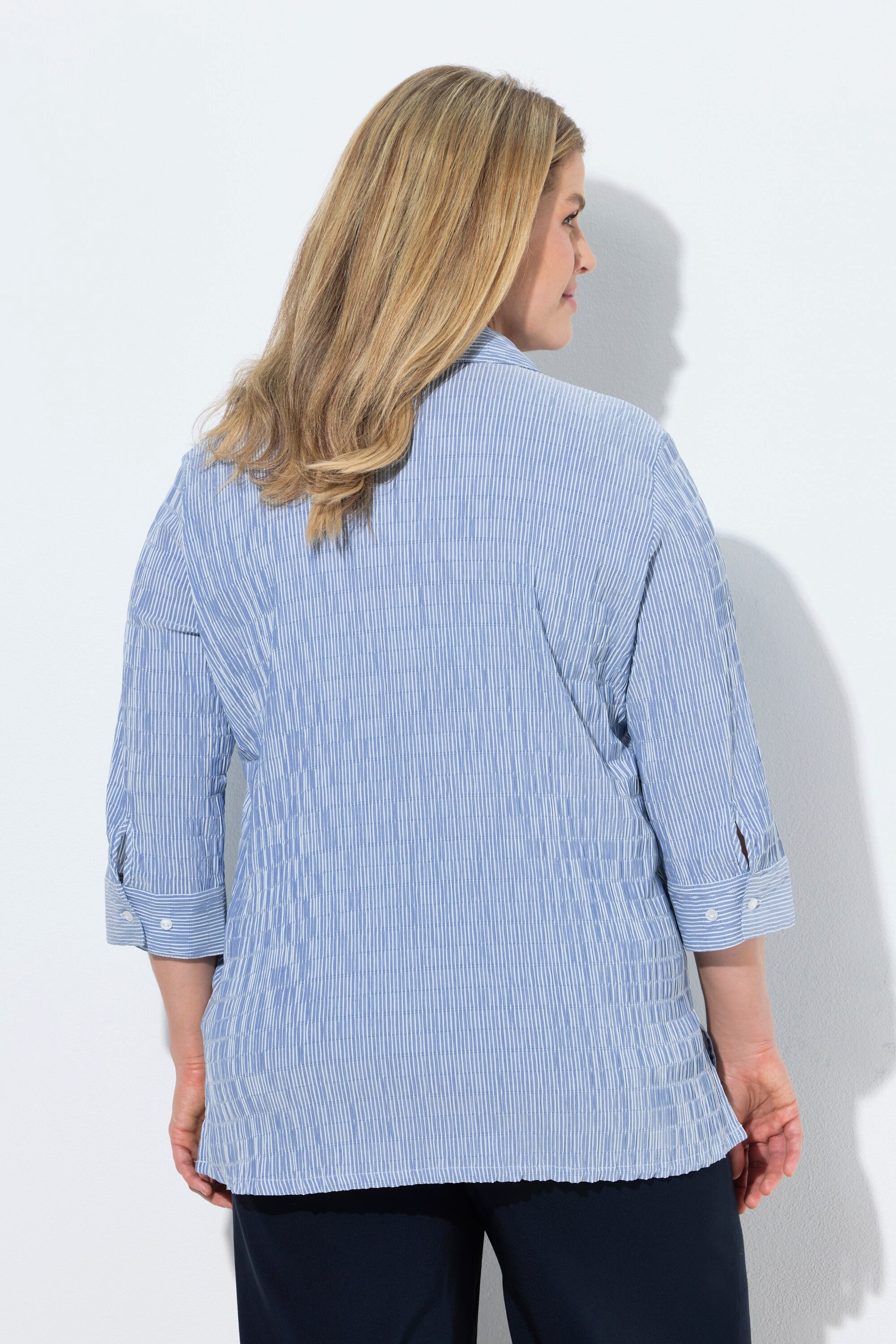 Ulla Popken Hemdbluse Bubble-Bluse Streifen Hemdkragen 3/4-Arm