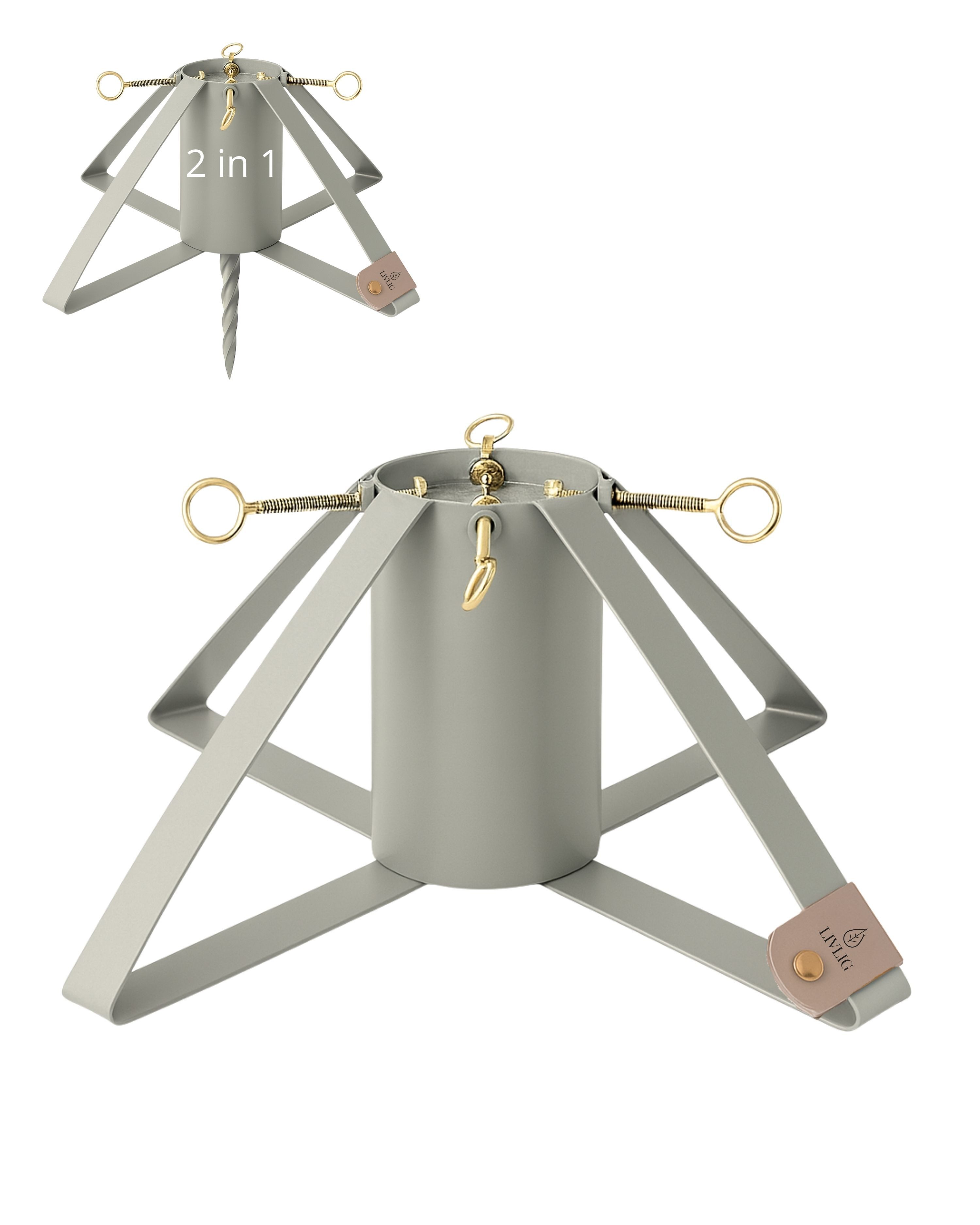 LIVLIG Christbaumständer Ёлочные подставки, Christbaumständer aus Metall (Indoor und Outdoornutzung möglich, 2-teilig), H35 x Ø50 cm / Bodenspieß 17 cm, Wasserbehälter