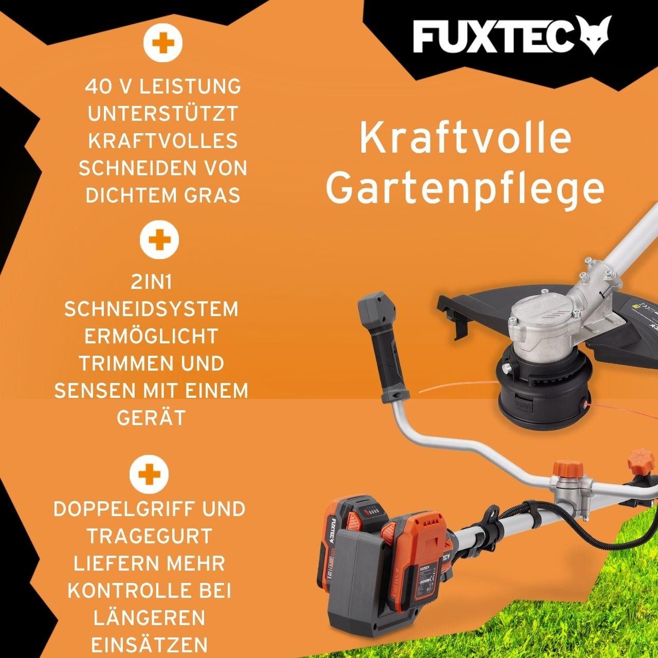 FUXTEC Akku-Motorsense FX-E2MSCSET, 35 cm Arbeitsbreite Messer, 2in1, 40V Akku-System 2x20V, 35 cm