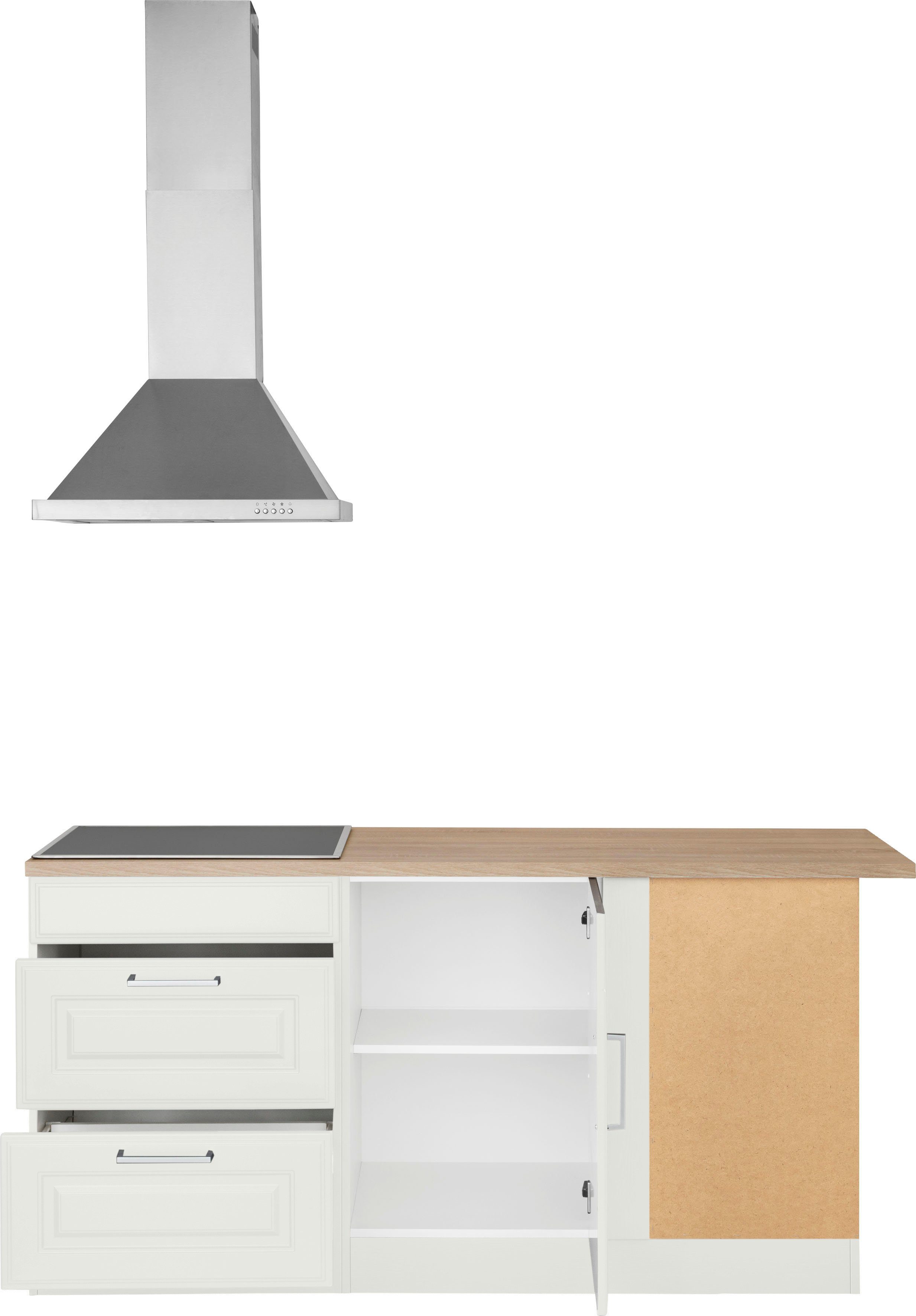 KOCHSTATION Winkelküche KS-Stockholm – Küche mit hochwertiger und detailreicher Landhausfront, Stellbreite 230x170 cm, wahlweise mit E-Geräten, MDF-Fronten