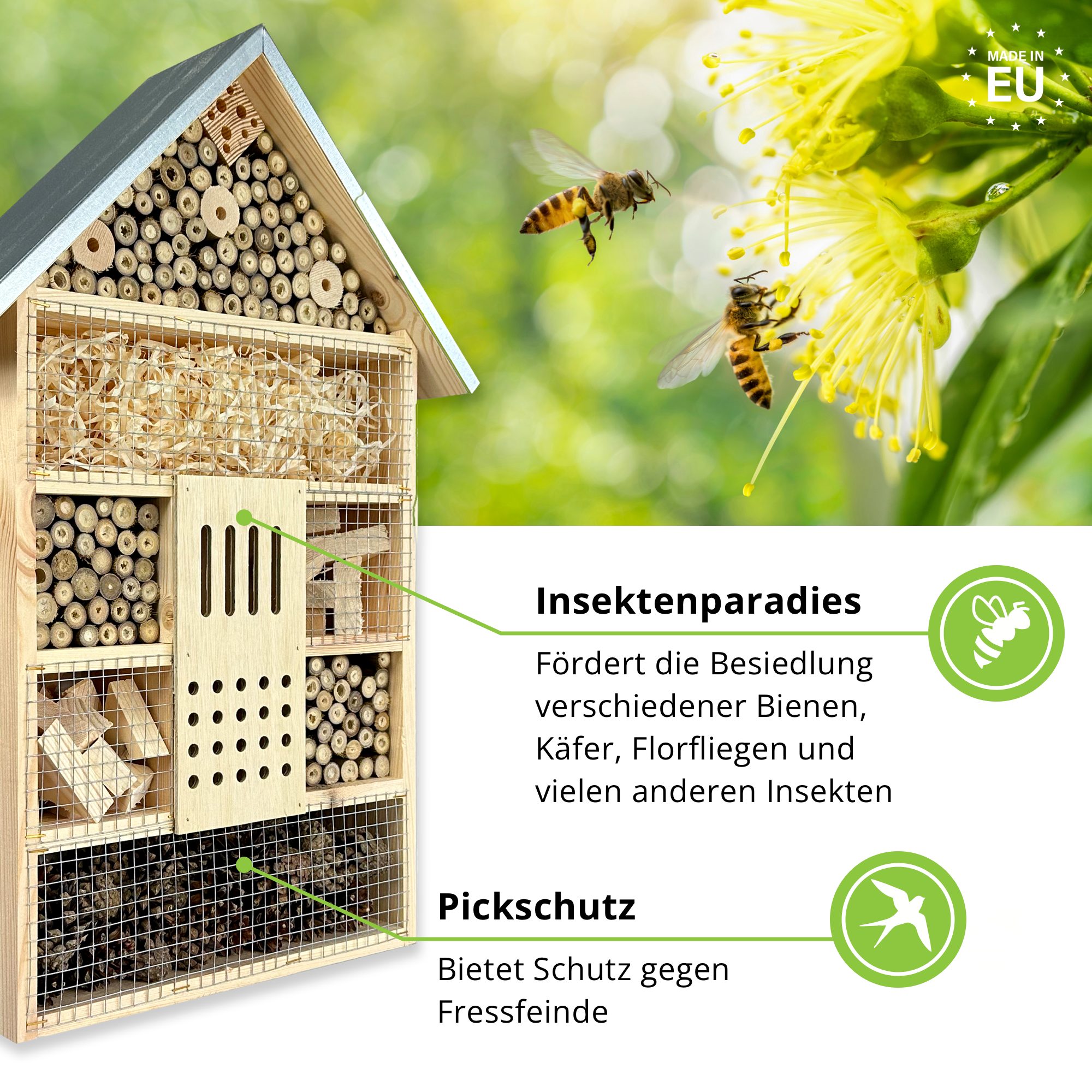 gartenetage Insektenhotel XXL Insektenhaus für Bienen und Marienkäfer – 79 x 38 x 11,5 cm, – Wetterfestes Insektenhaus – Schutz und Nisthilfe für Wildbienen & Co