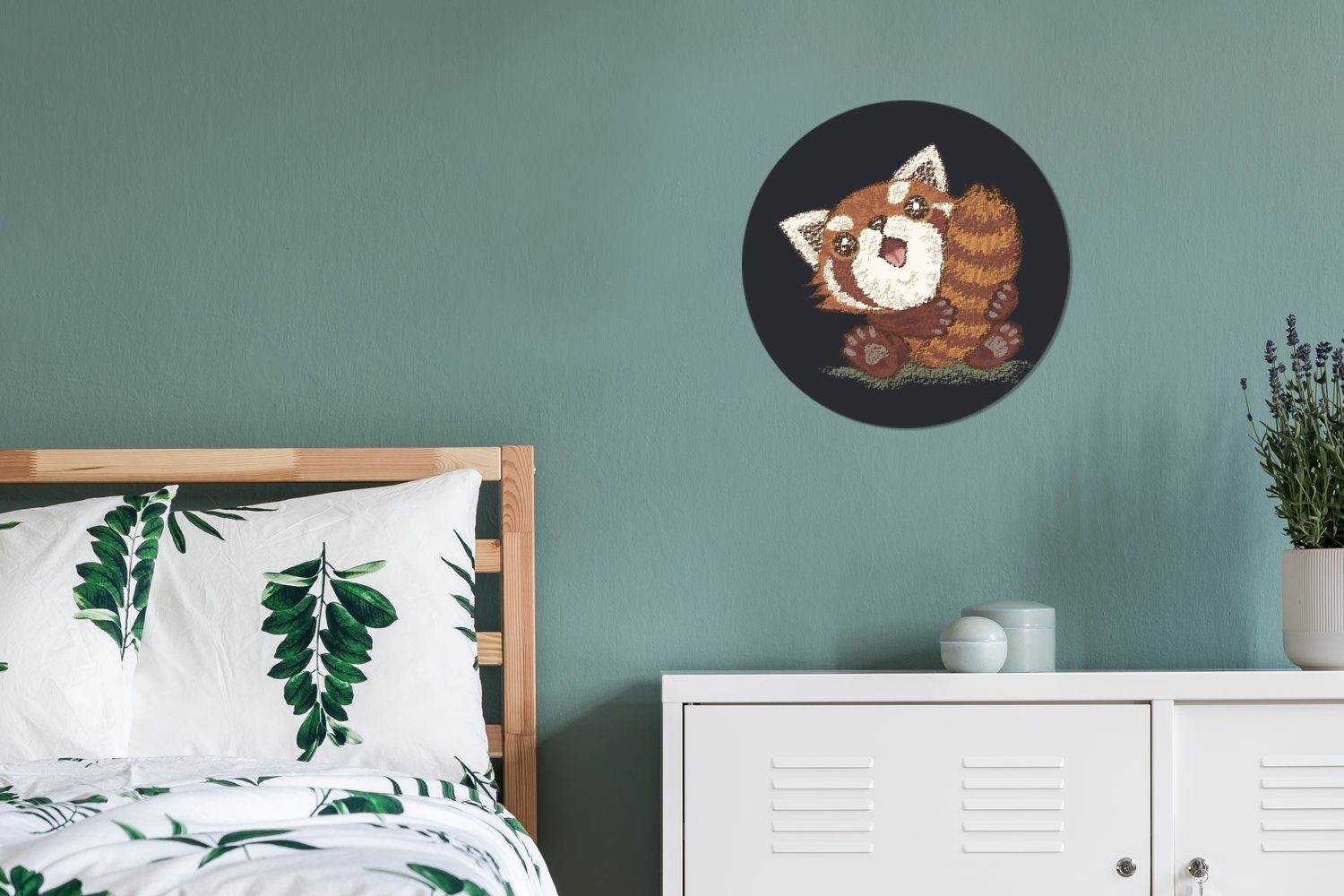 Tapetenaufkleber, Rund, Tapetenkreis hält der Eine (1 eines Pandas, für Kinderzimmer, Illustration Wohnzimmer seinen kleinen Wandsticker Schwanz MuchoWow St),