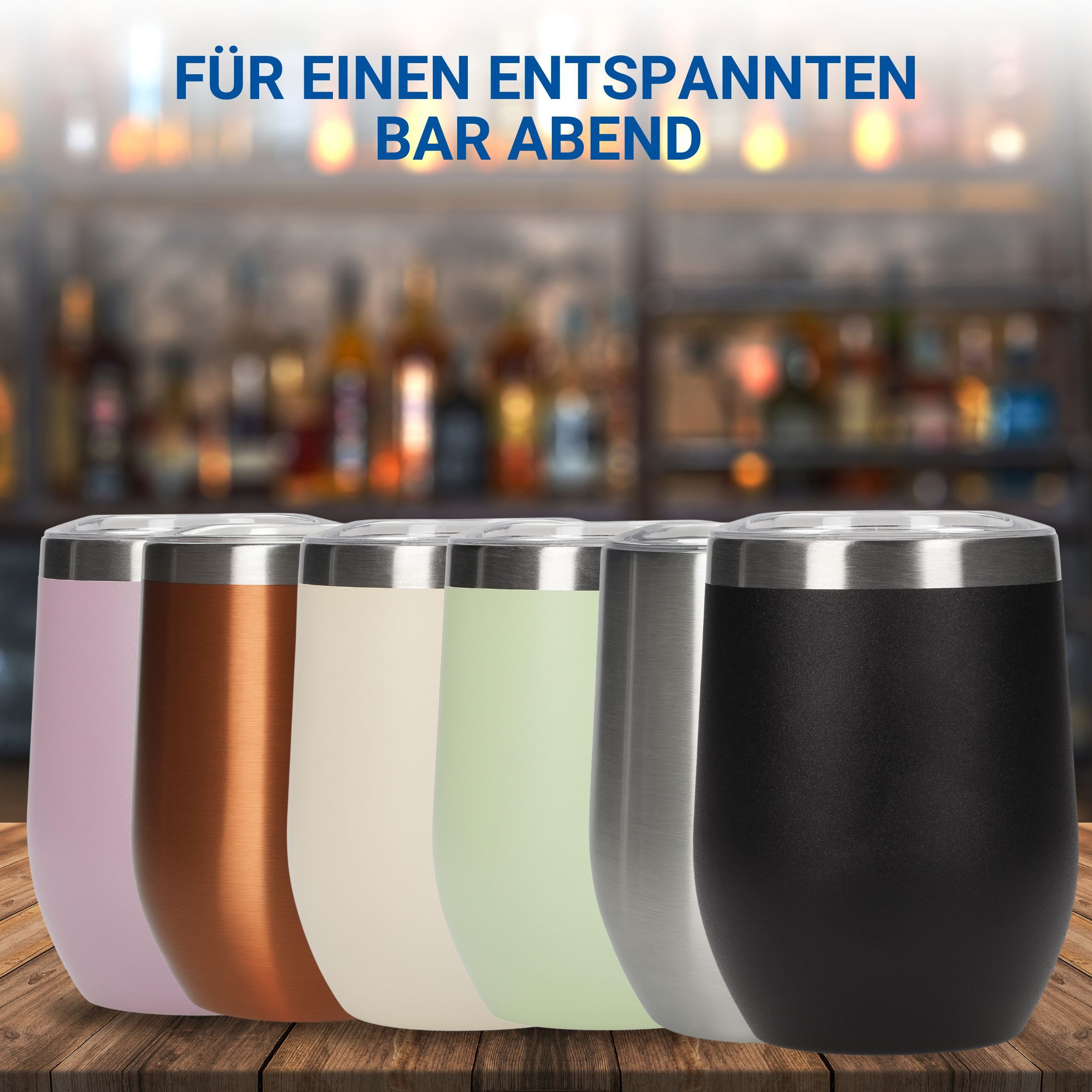 elasto Becher Weinbecher 350 ml Vinova Edelstahl Trinkbecher inkl. Strohhalm, robust, spülmaschinengeeignet, Sommer, Geschenk