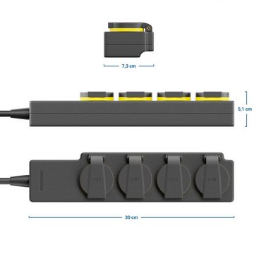 deleyCON deleyCON 4 Fach Outdoor Steckdosenleiste mit 3,0m Kabel IP44 Garten Steckdosenleiste