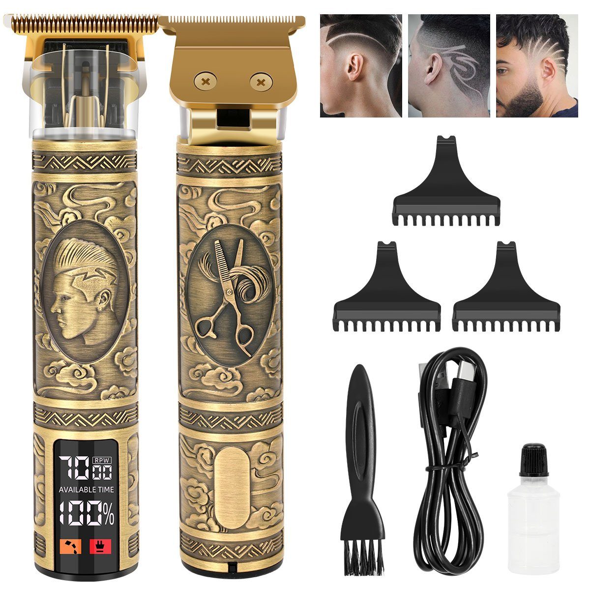 7Magic Haar- und Bartschneider, Haarschneidemaschine Kabellose Barbierschere, Wiederaufladbare Kahle Haarschneider für Männer Gold-1205