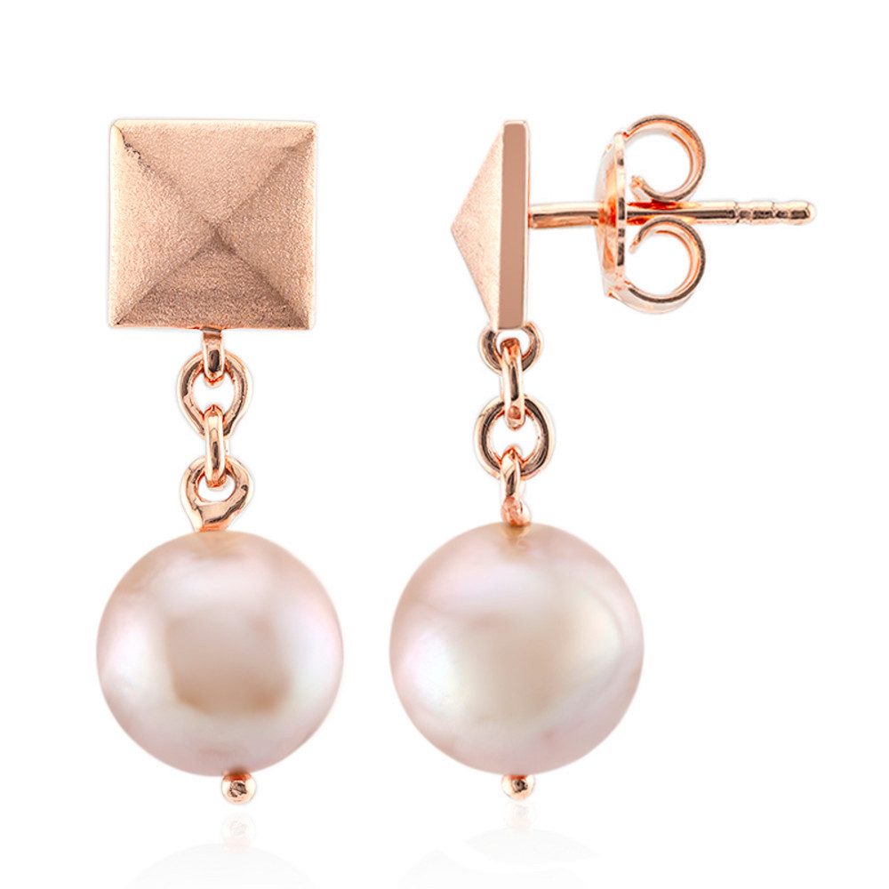 Cavill Серьги из бисера Elegante pfirsichfarbene Ming-Perlen, 925er rosévergoldet, 26 mm (2-tlg)