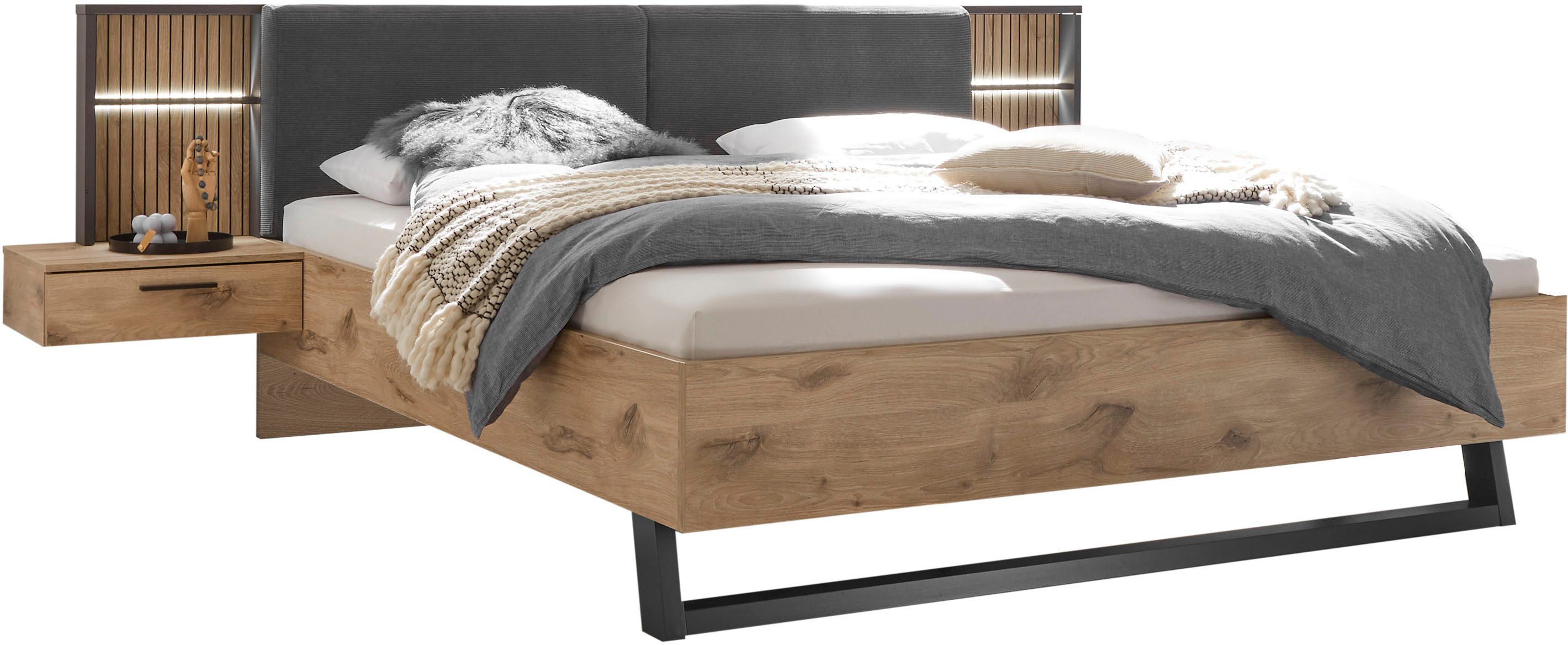 Schlafkontor Bettanlage Daria Bett mit gepolstertem Kopfteil, inklusive Paneel mit Beleuchtung