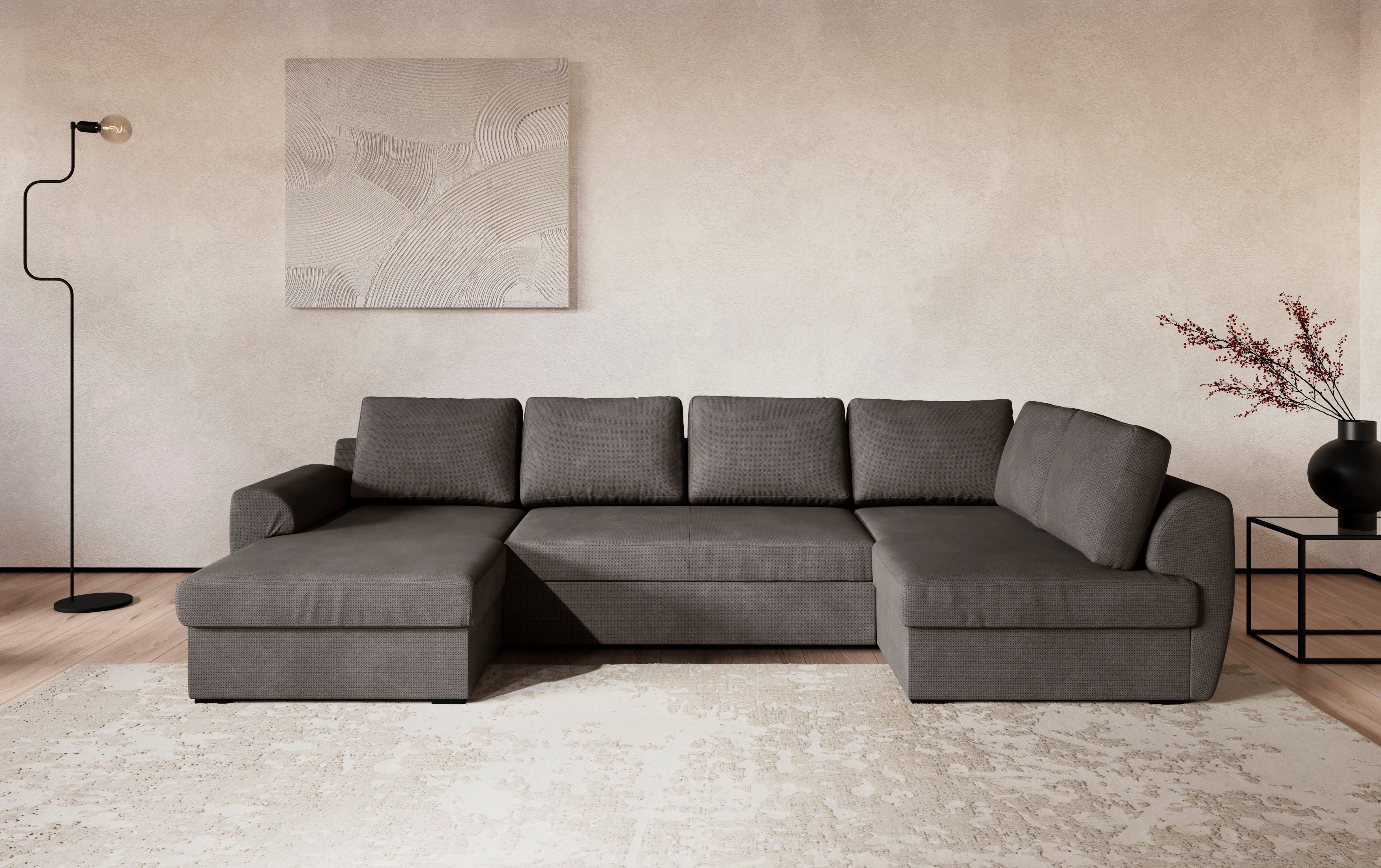 COTTA Wohnlandschaft Drift U-Form Sofa mit Ottomane, B: 327 cm, optional auch mit Schlaffunktion, Wellenunterfederung