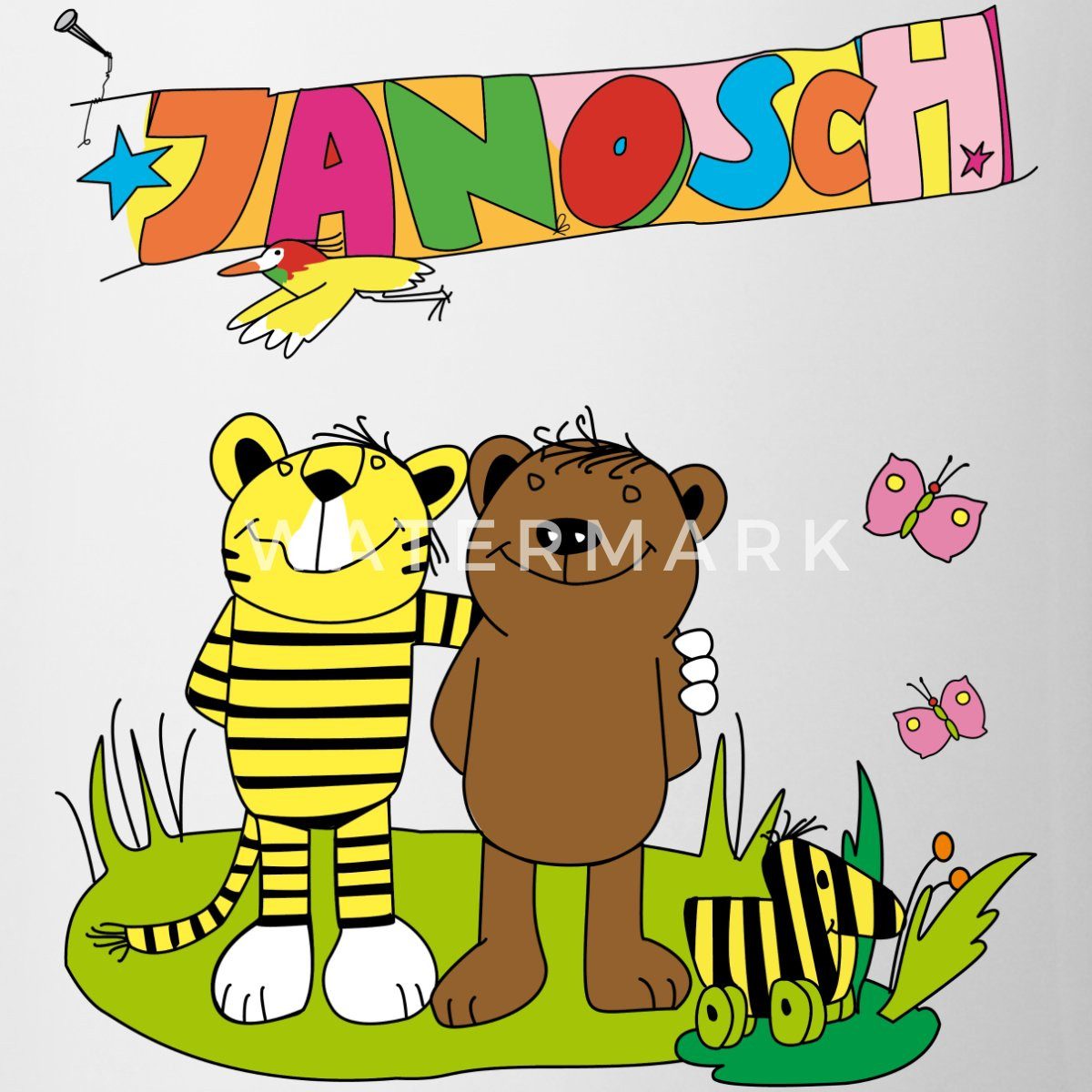 Spreadshirt Tasse Janosch Tiger und Bär Freundschaft Tasse Zweifarbig, Keramik