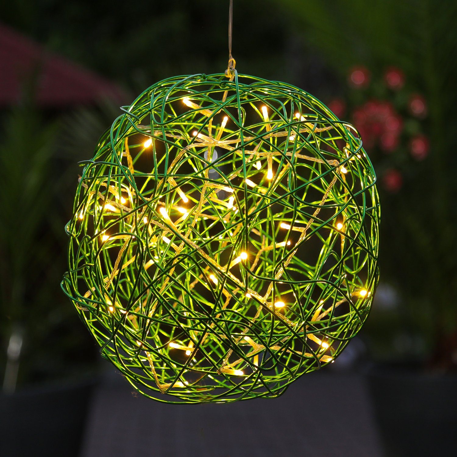 MARELIDA LED Kugelleuchte LED Drahtkugel 30cm 50LED grün Kugelleuchte Leuchtkugel Gartenleuchte, LED Classic, warmweiß (2100K bis 3000K)