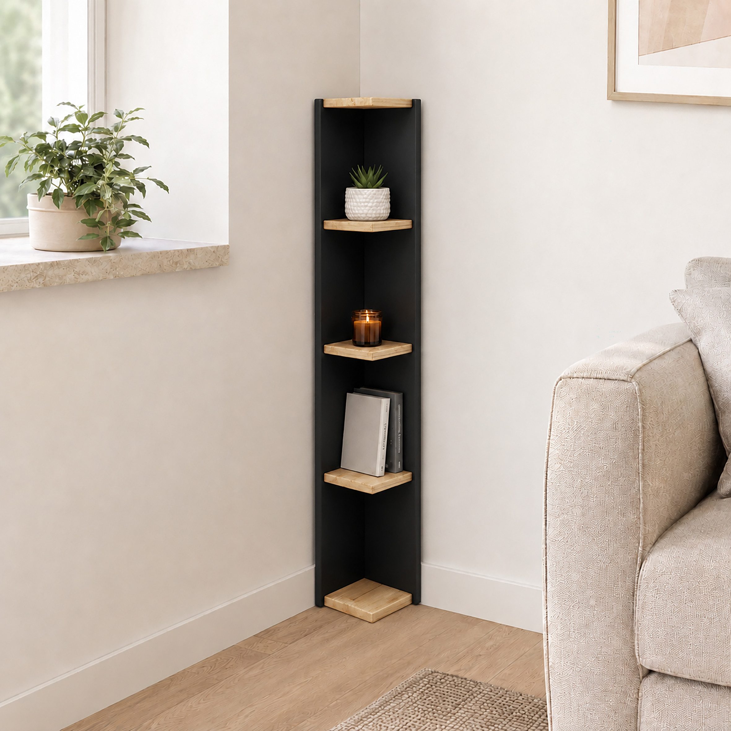 VCM Standregal Honsa Bücherregal B. 15 x T. 17 x H. 97 cm, 4 Fächer, Bücher platzsparend aufbewahrt, fürs Wohnzimmer – Bild 4 von 4