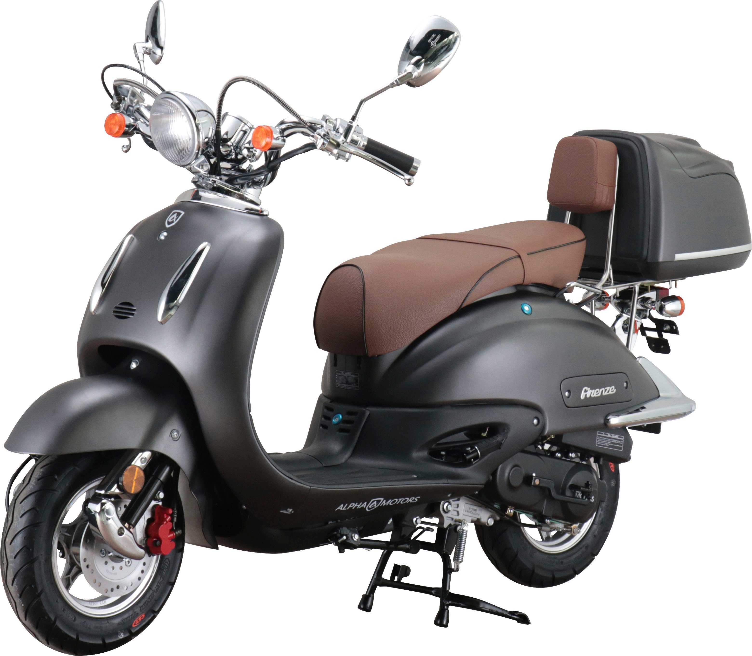 Alpha Motors Motorroller Retro Firenze, 50 ccm, 45 km/h, Euro 5, (mit Topcase), mit Lenkerschloss, im Retro-Look