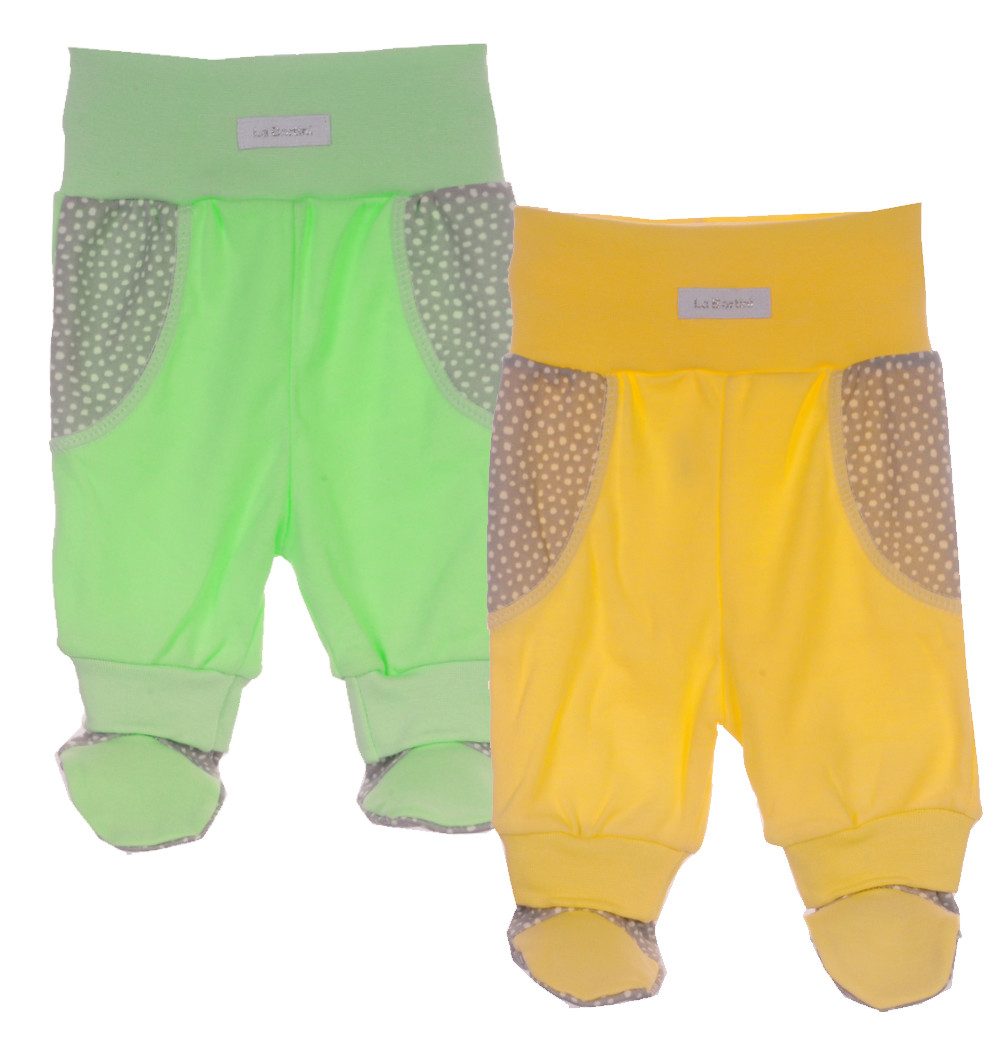 La Bortini Schlupfhose Baby Hose mit Fuß 2er Pack Strampler in grün und gelb neutral aus Baumwolle, unisex, 44 50 56 62 68 74 80
