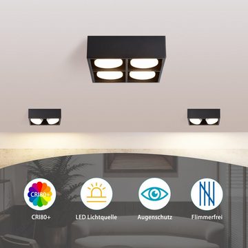 ZMH LED Deckenstrahler Deckenleuchte Aufputz mit 4 Flammig Schwenkbar Aufbaustrahler, LED fest integriert, 3000k, 20W für Wohnzimmer Esszimmer Büro Küche Flur, Schwarz