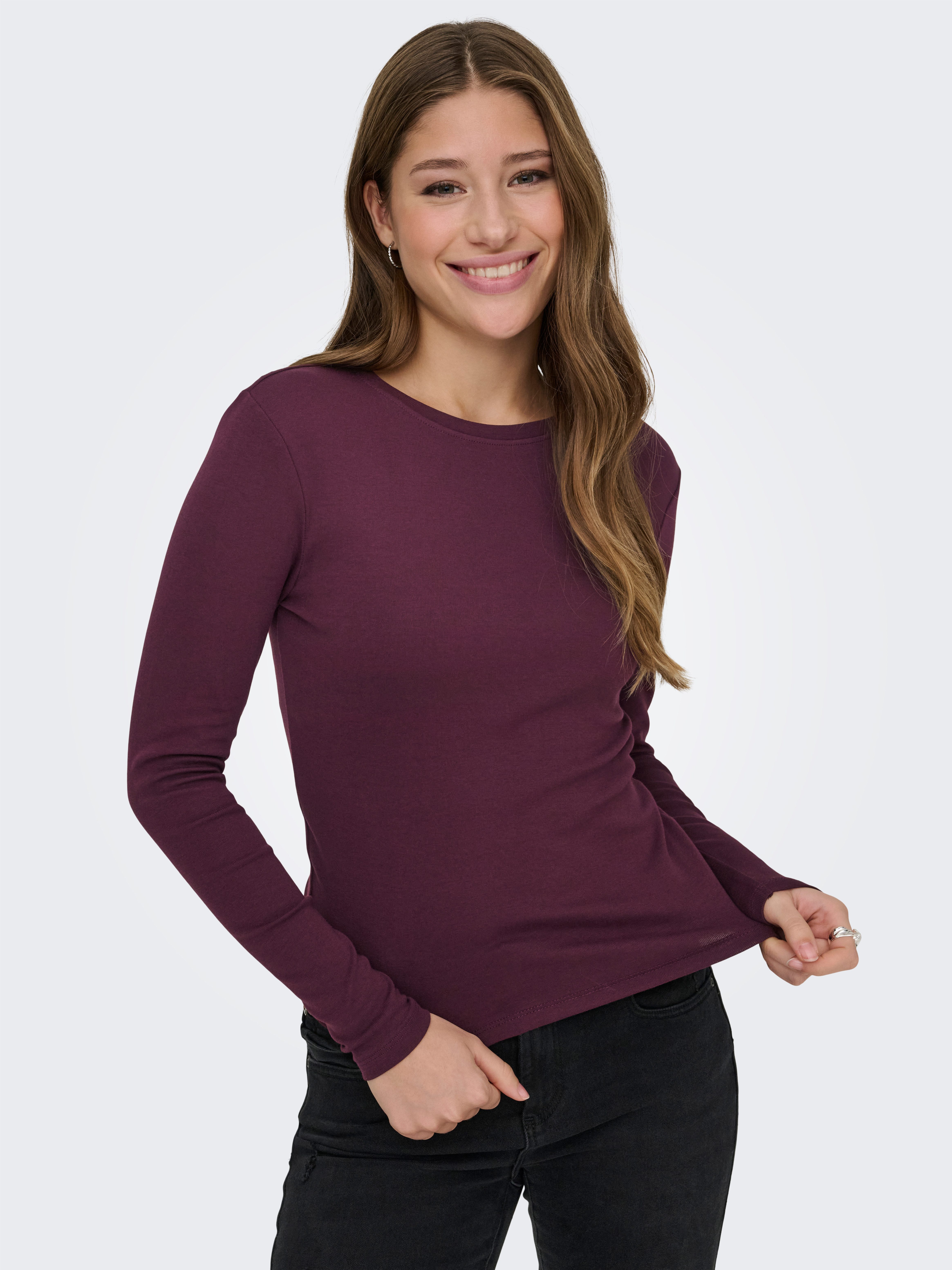 ONLY Langarmshirt ONLRILEY O-NECK L/S TOP JRS Baumwollmischung