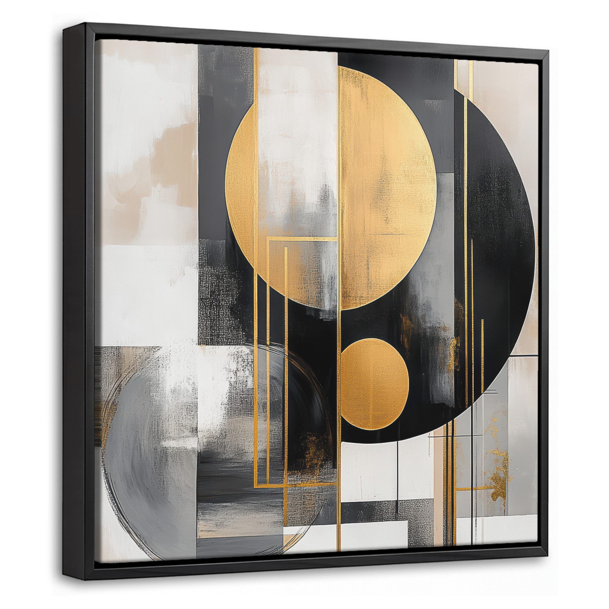 OneMillionCanvasses® Leinwandbild mit Rahmen - Abstrakt - Gold - Silber - Formen - Ästhetisch - Modern, Fotodruck (1 St), Leinwand Bilder Klein, Wand Dekoration Aesthetic 20x20cm