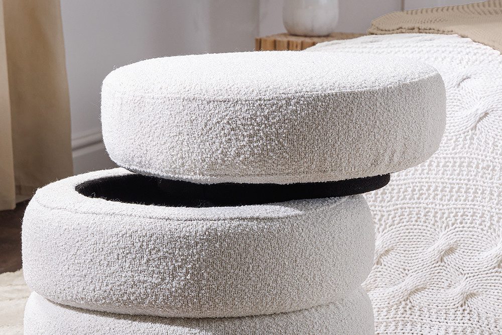 riess-ambiente Sitzhocker VOGUE Ø50cm creme weiß (Einzelartikel, 1 St), Wohnzimmer · Bouclé · rund · mit Stauraum · Scandinavian Design