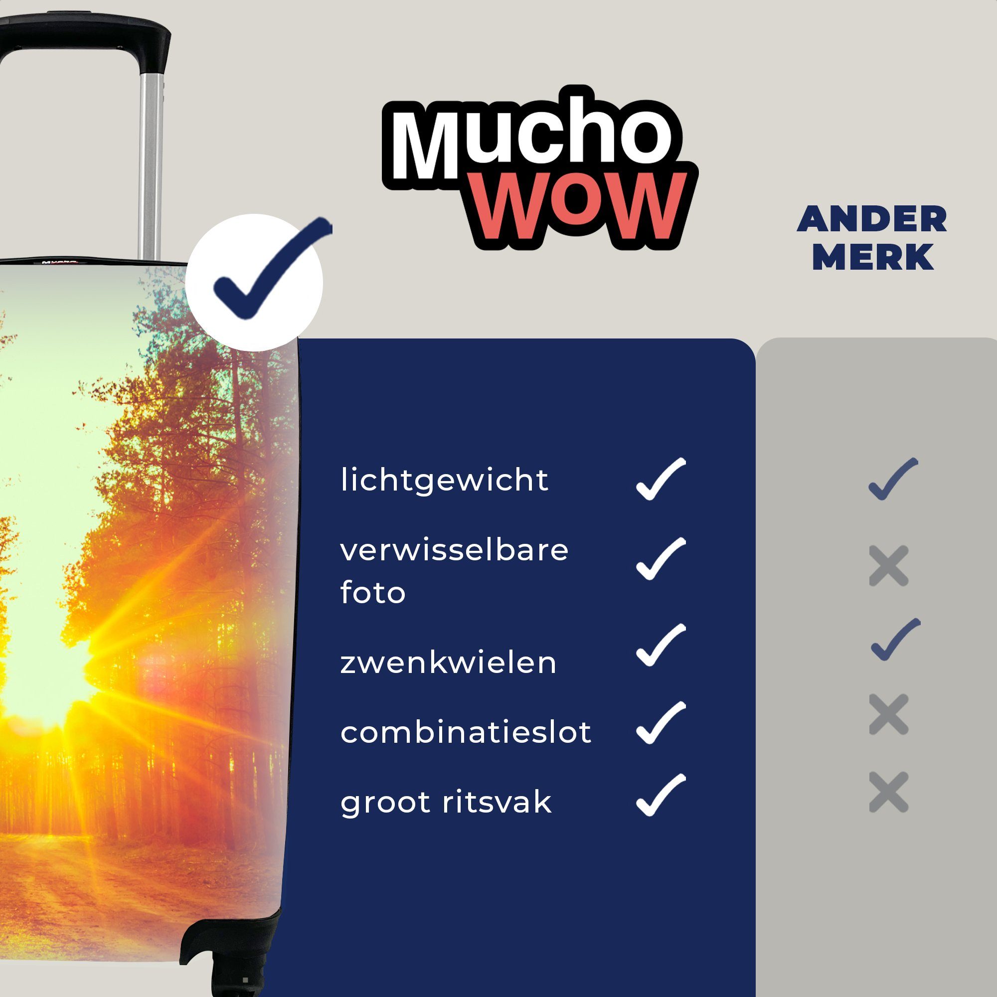 MuchoWow Handgepäckkoffer Sonnenuntergang - Bäume Rollen, Ferien, Reisekoffer für - Natur, mit Reisetasche Wald Handgepäck rollen, 4 - Trolley