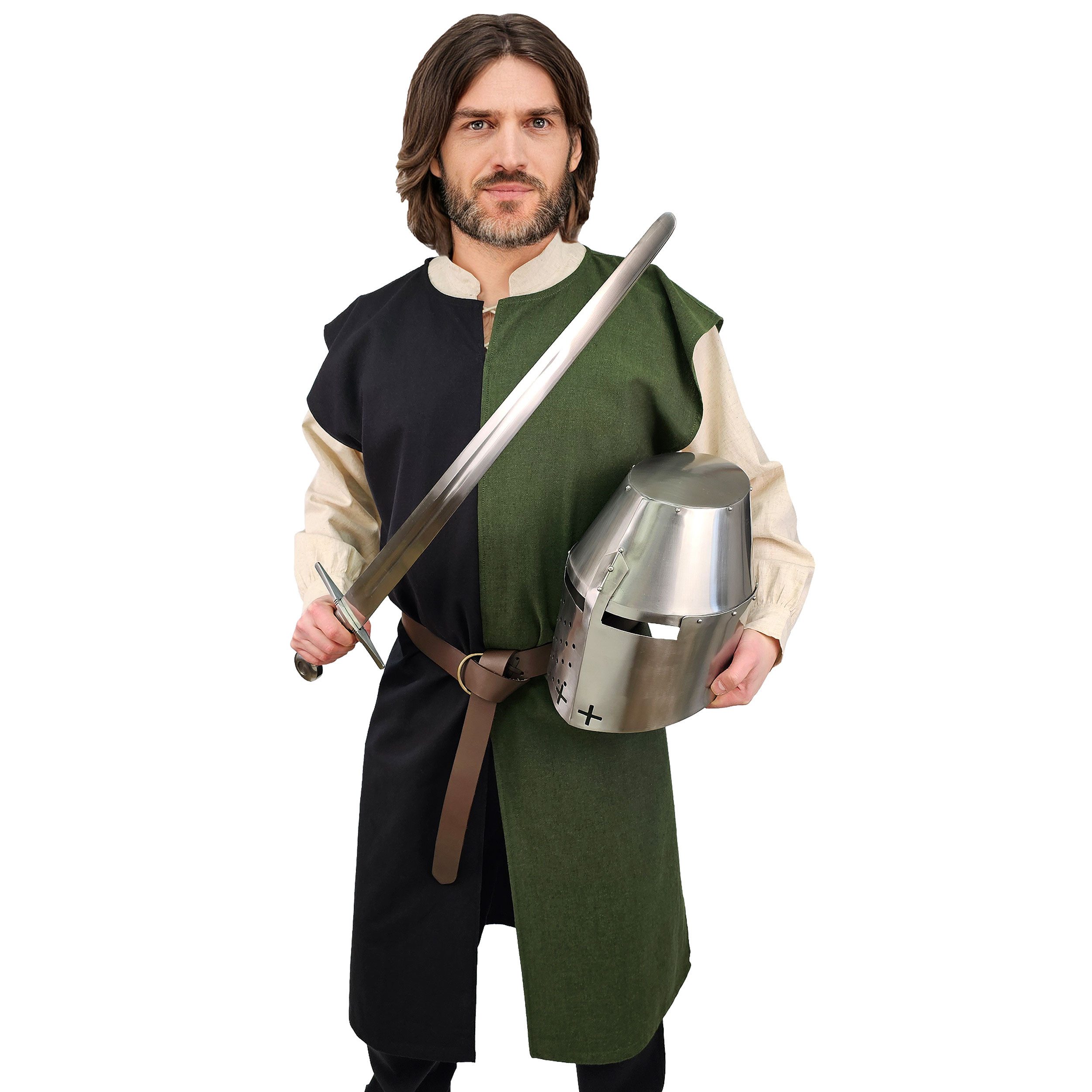 Vehi Mercatus Wikinger-Kostüm Mittelalter Wappenrock Grün / Schwarz "Enzio"