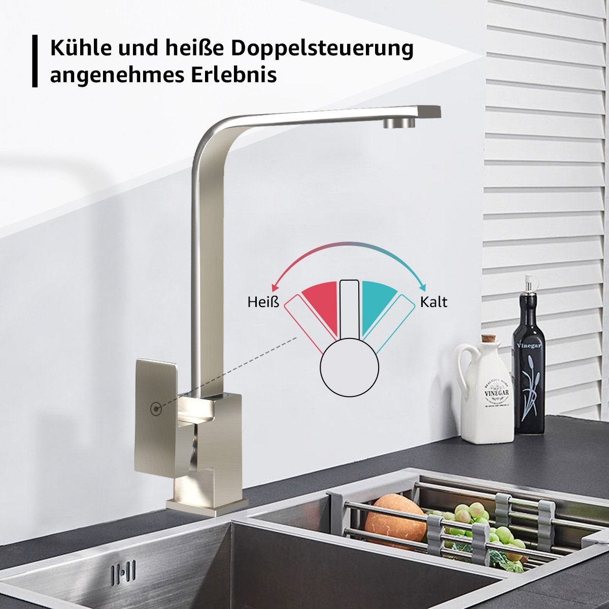 Wasserhahn Schwarz Küchenarmatur Drehbar, LifeImpree ausziehbar, 360° Küche mit