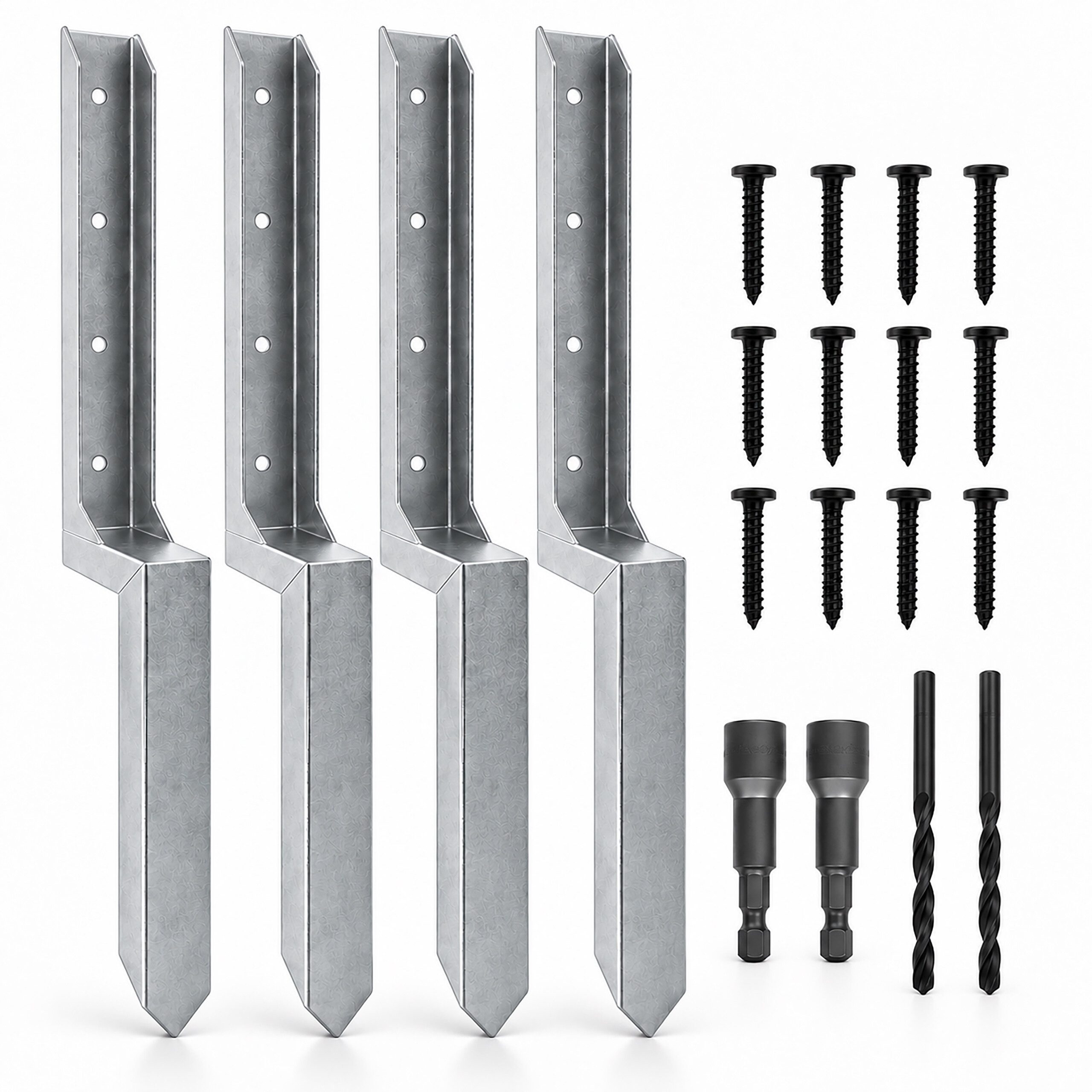 relaxdays Holz-Reparaturset Reparaturset für Zaunpfosten, 4-St., silber, 4er Pack