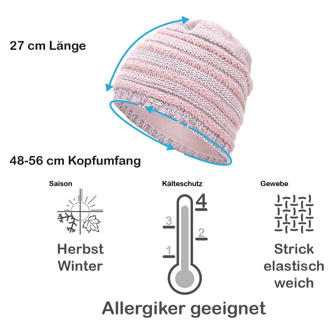 Faera Strickmütze Damenmütze gefüttert Mütze Wintermütze rose Damen Strickmütze Haube Beanie