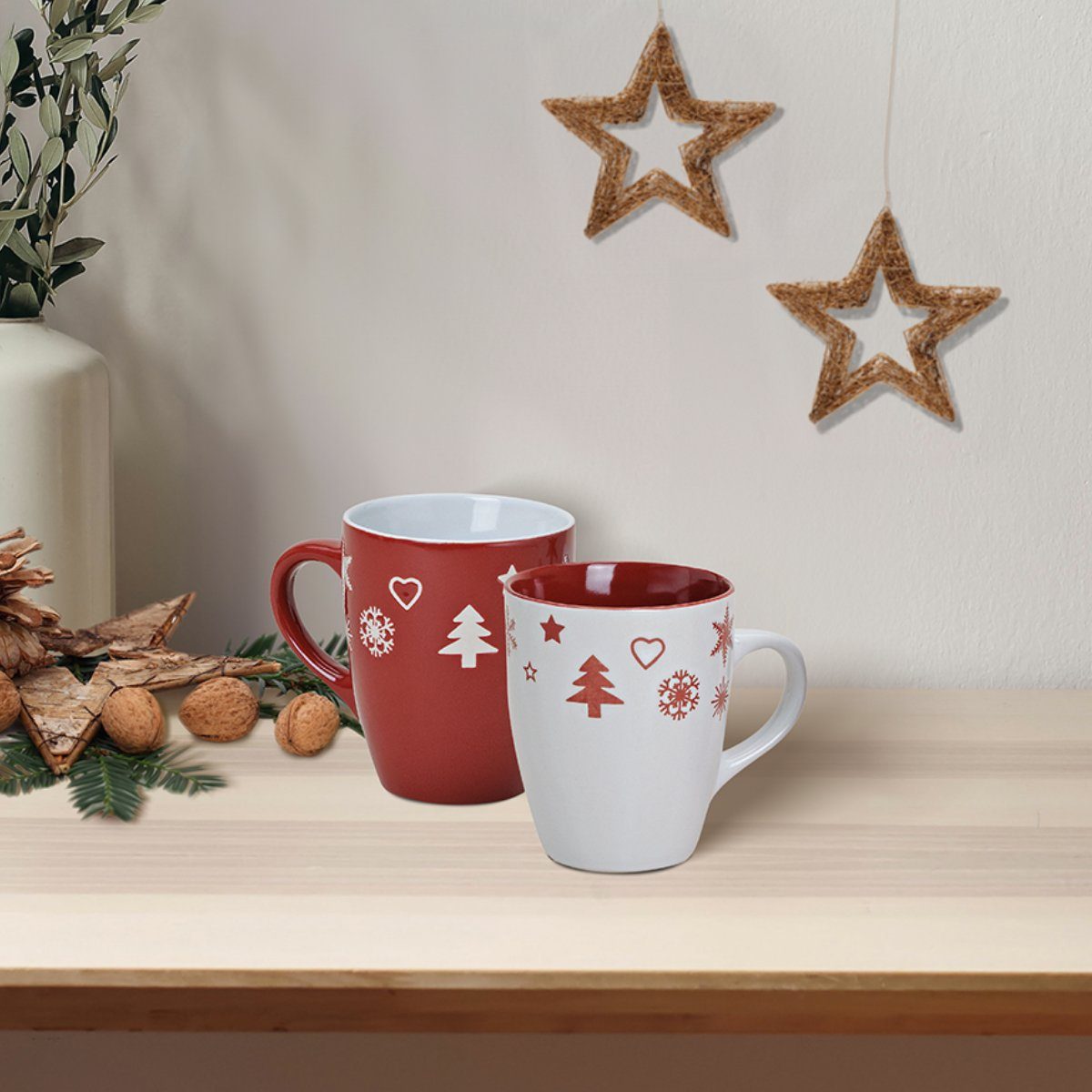 matches21 HOME & Set rot Weihnachtstassen Stk. Keramik weiß, Tasse 36er rot 36 HOBBY