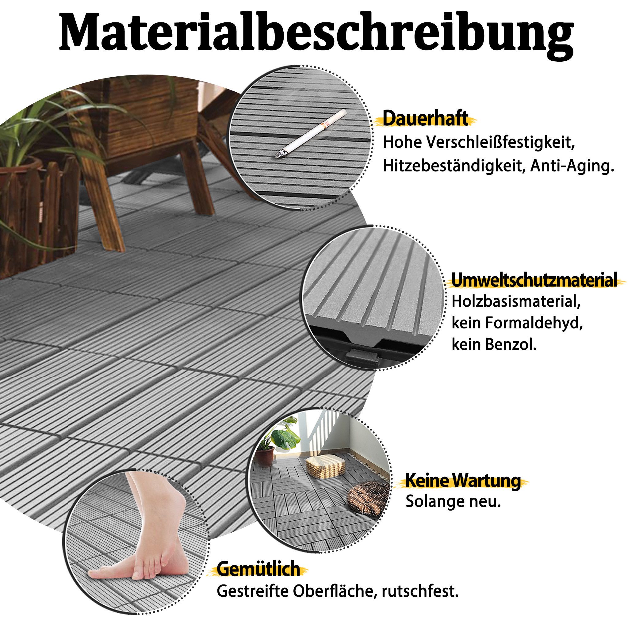 FIVMEN Terrassendielen Terrassenfliesen WPC 30x30cm Kunststoff Klickfliesen mit klicksystem, (Packung, 33-St., Filterbares Wasser Premium Fliese Terrassendielen – Bild 4 von 5