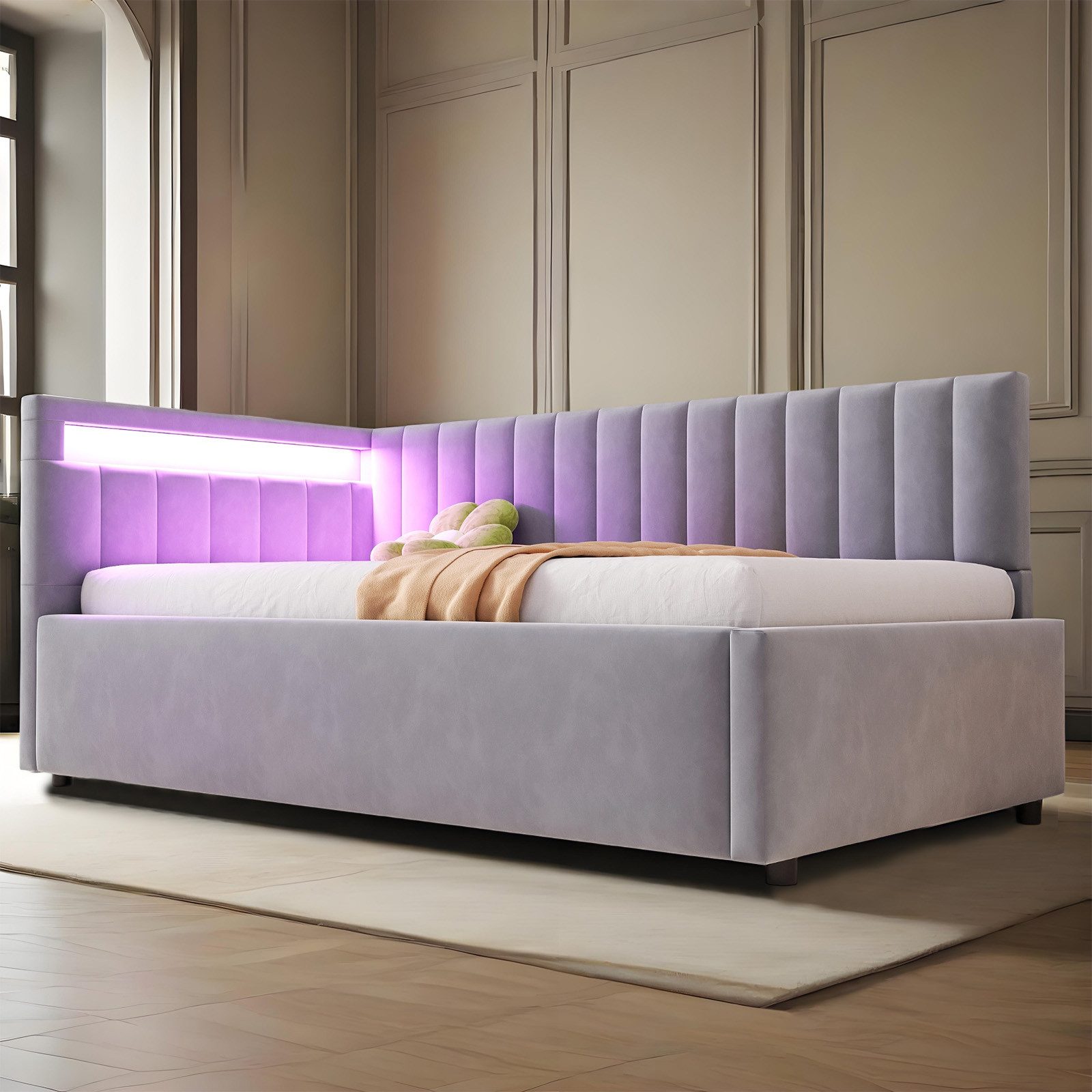 MODFU Schlafsofa Kinderbett, 90x200 cm mit LED-Beleuchtung, hydraulischem S günstig online kaufen