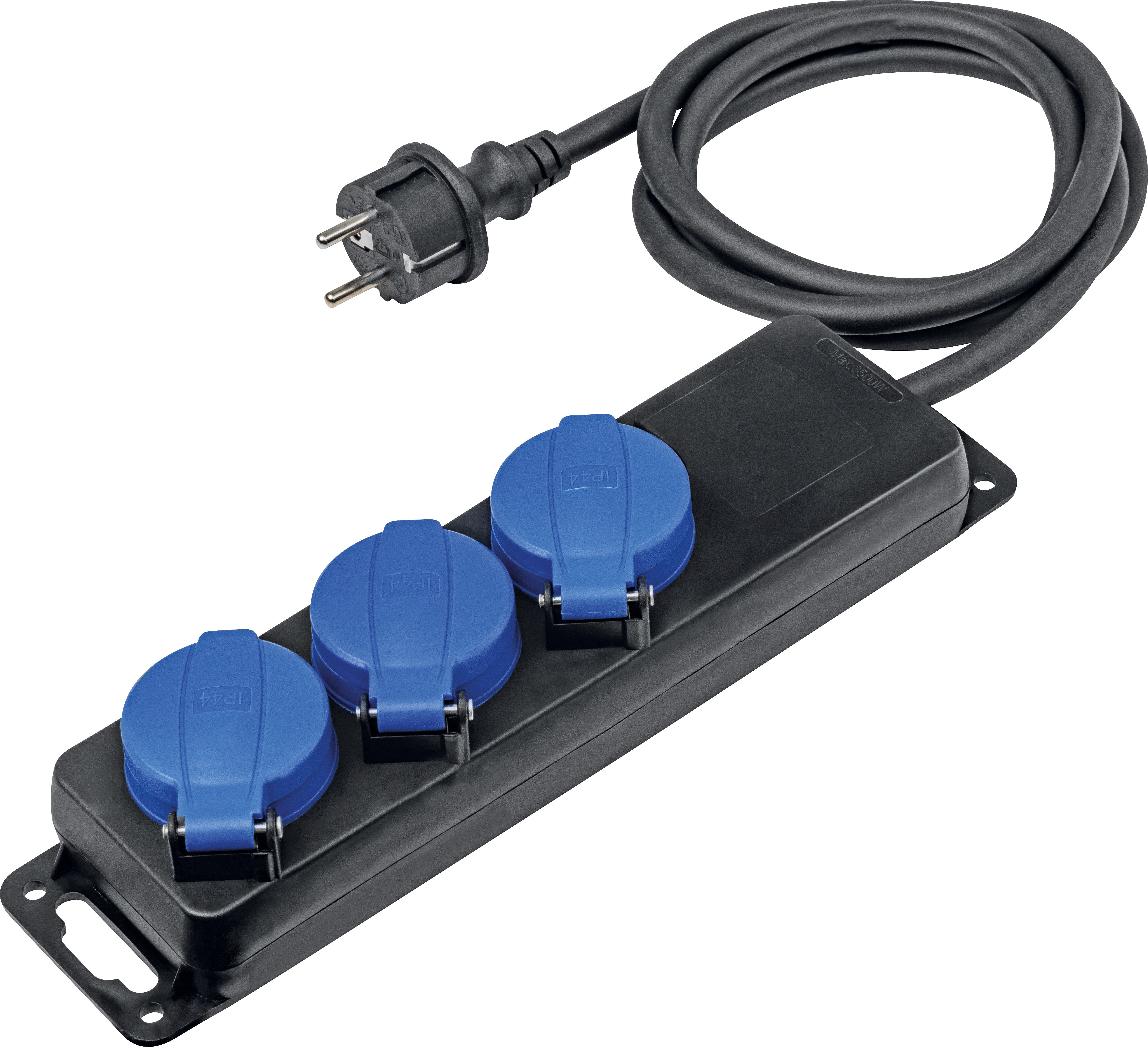 as - Schwabe Mehrfachsteckdose 3-fach / 6-fach Außen Schuko Steckdosenleiste 3-fach (Klappendeckel, Kindersicherung, Schutzkontaktkupplung, Schutzkontaktstecker, Kabellänge 1,5 m), Mehrfachsteckdose, mit erhöhtem Berührungsschutz